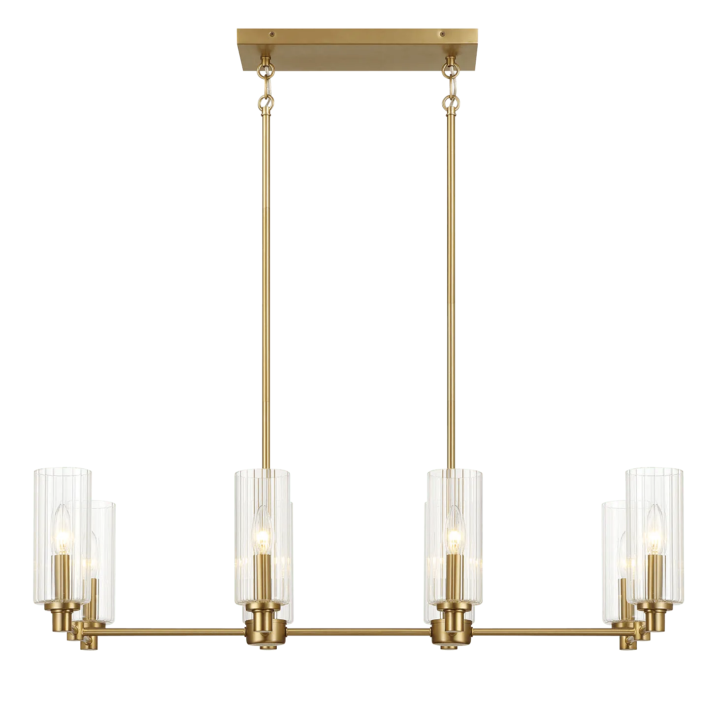 Willow Eight Lights Island With Clear Ribbed Glass Pendant Lamp - Satin Brass - Image 4