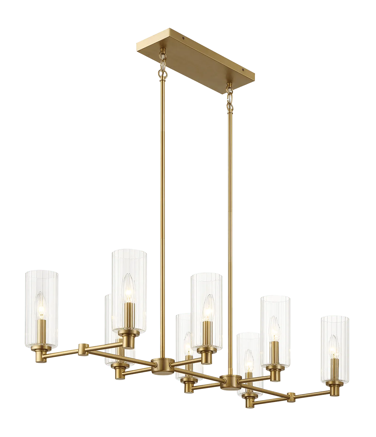 Willow Eight Lights Island With Clear Ribbed Glass Pendant Lamp - Satin Brass - Image 5