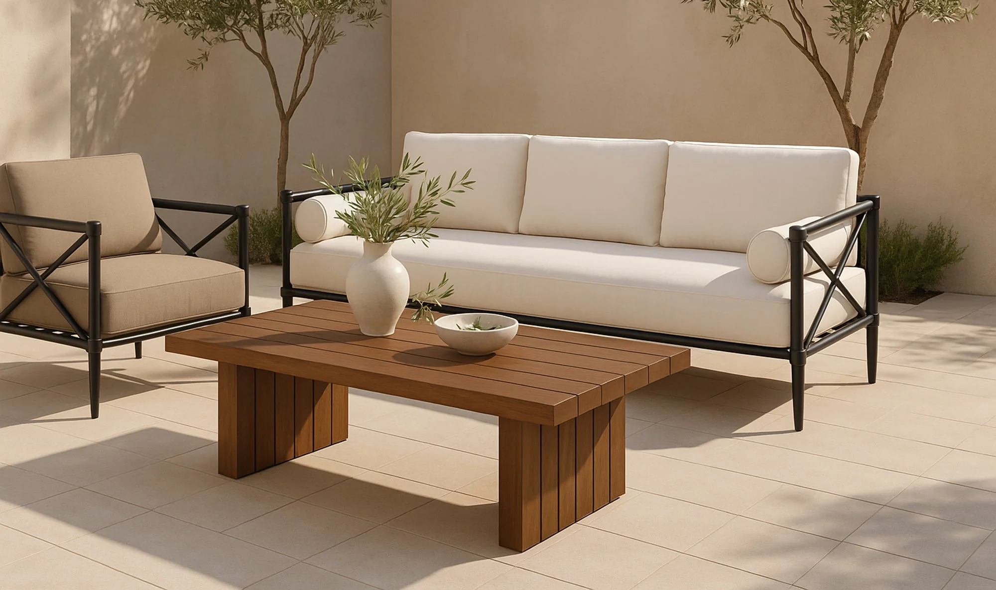 Willow Outdoor Sofa Cream - Image 3