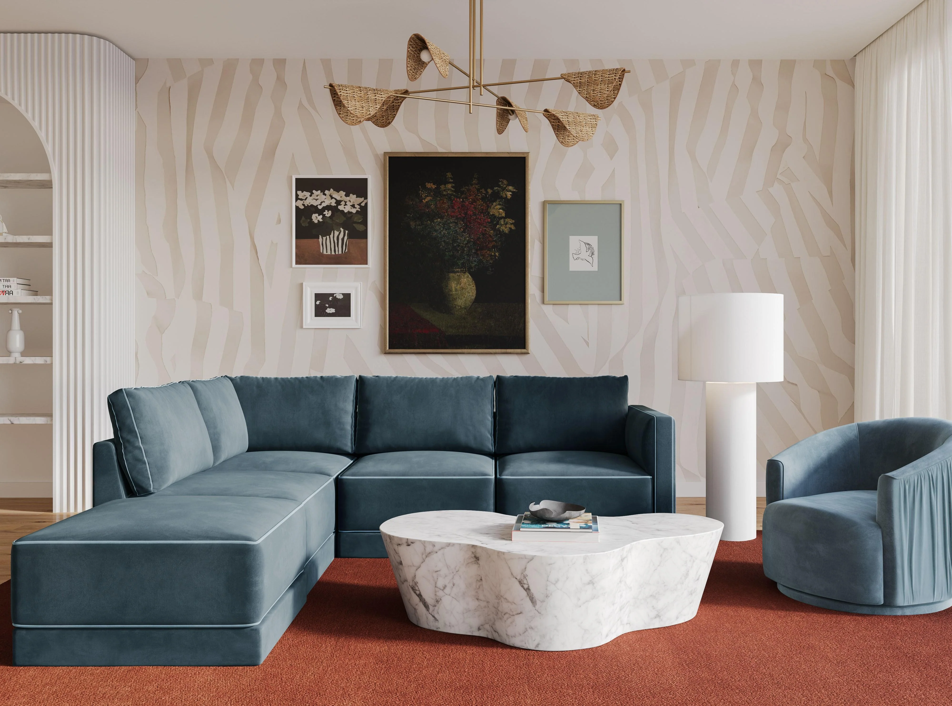 Willow Velvet Modular Left Arm Facing (LAF) Sectional - Image 7