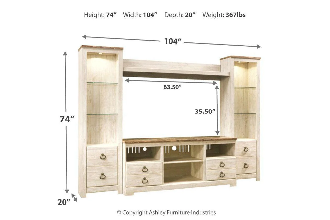 Willowton Whitewash 4-Piece Entertainment Center - Image 3