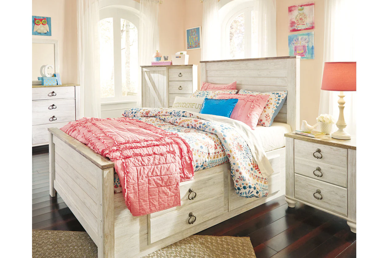 Willowton Whitewash Full Storage Platform Bed with 2 Drawers - Image 4