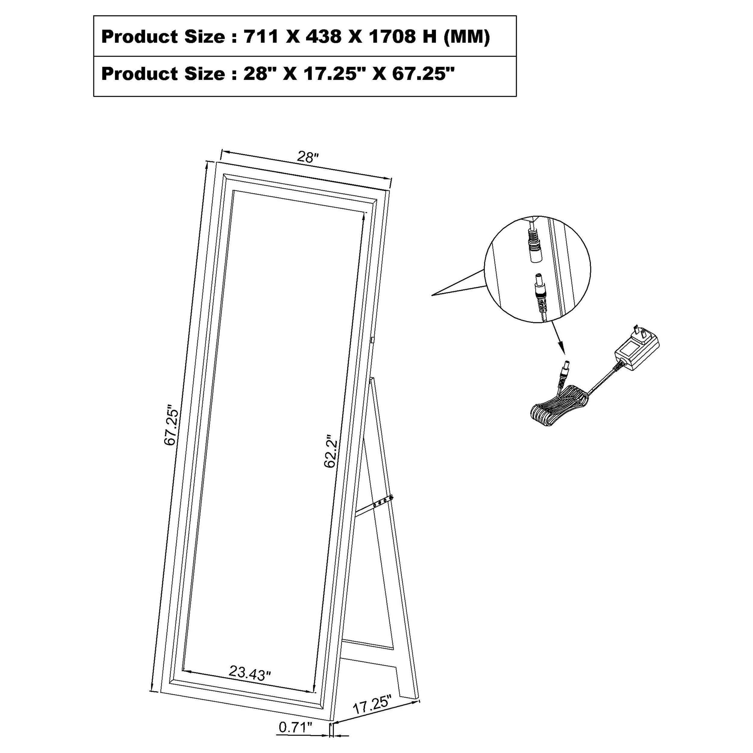 Windrose Black Full Length Floor Standing Tempered Mirror with LED Lighting - Image 19