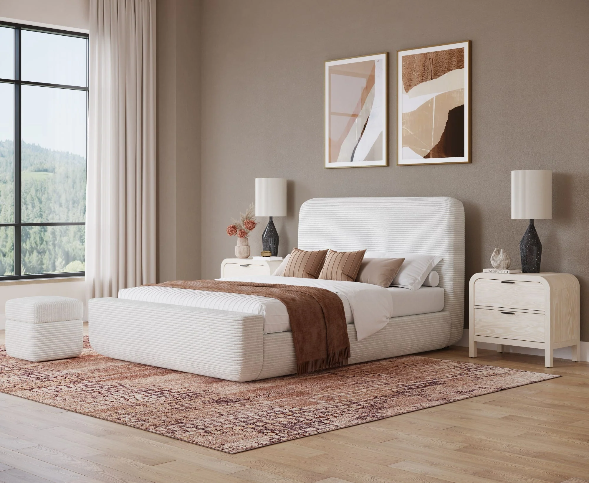 Wisteria Frosty Corduroy Upholstered Storage Ottoman - Image 6