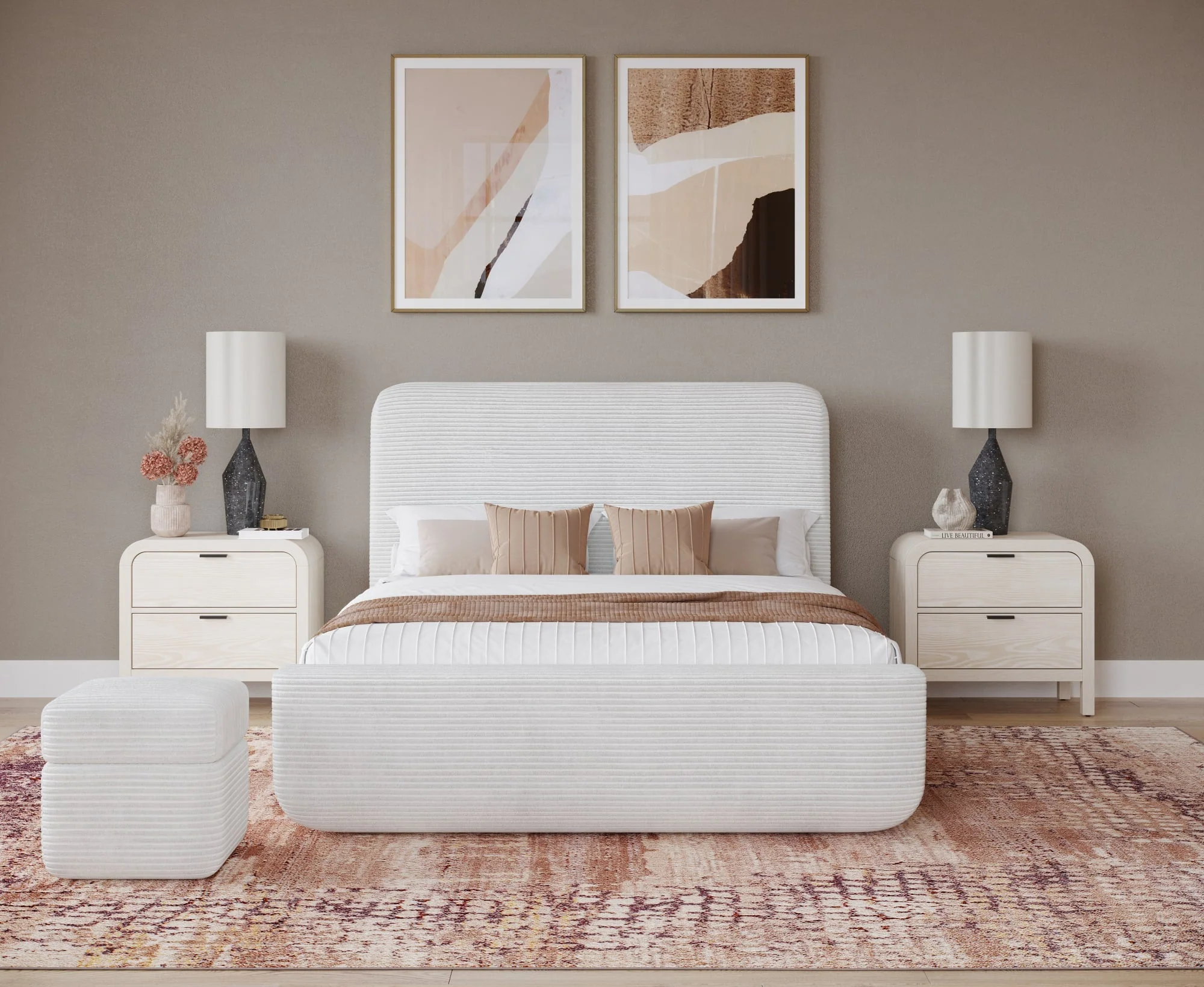 Wisteria Frosty Corduroy Upholstered Storage Ottoman - Image 7