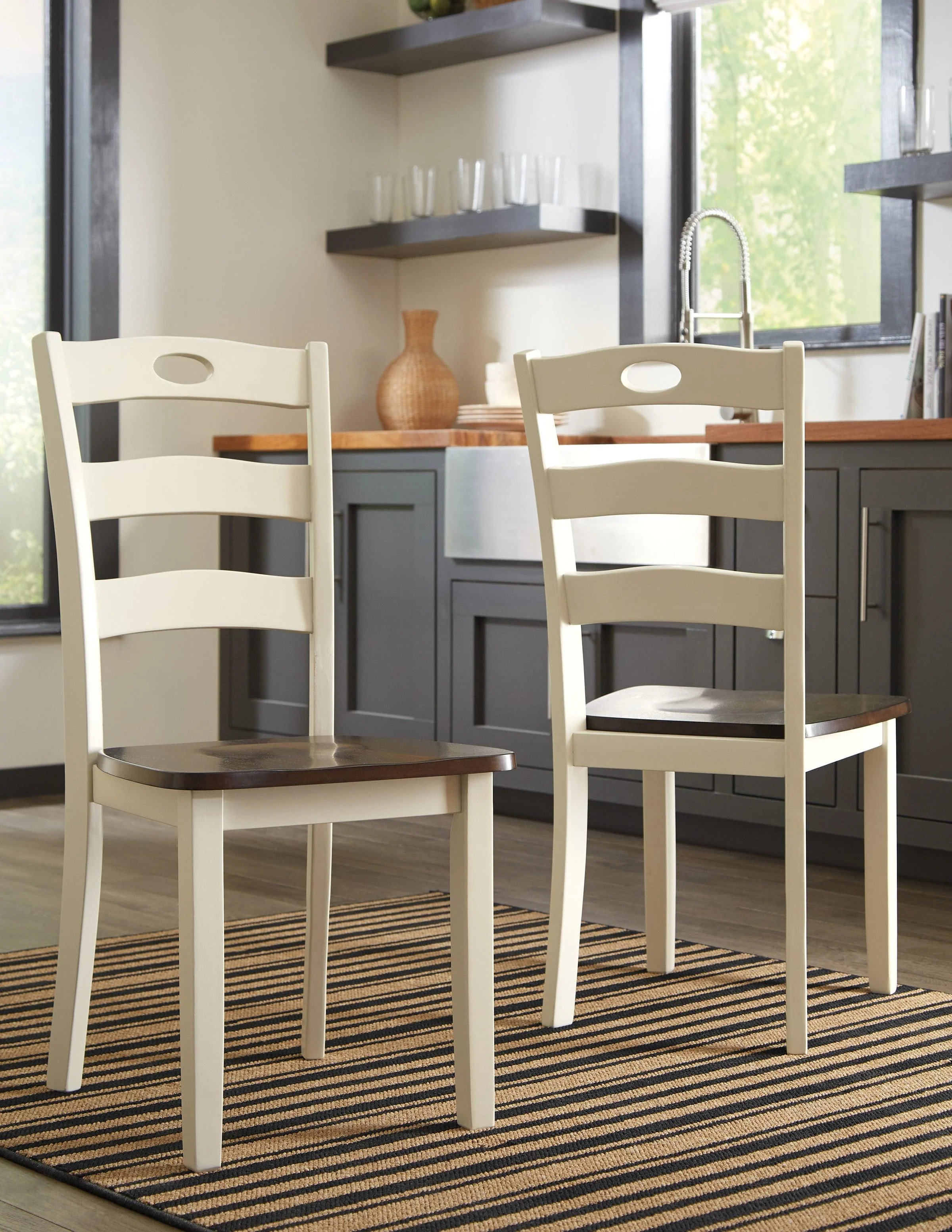 Woodanville White and Brown Round 3-Piece Drop Leaf Dining Room Set - Image 2