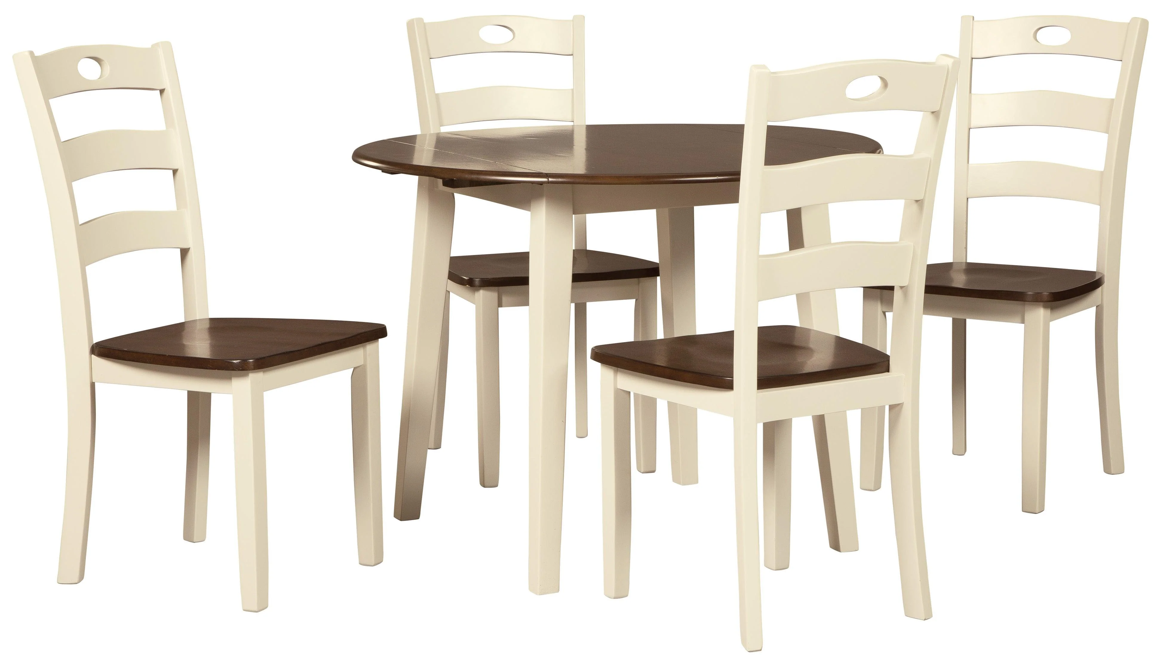 Woodanville White and Brown Round 5-Piece Drop Leaf Dining Room Set - Image 4
