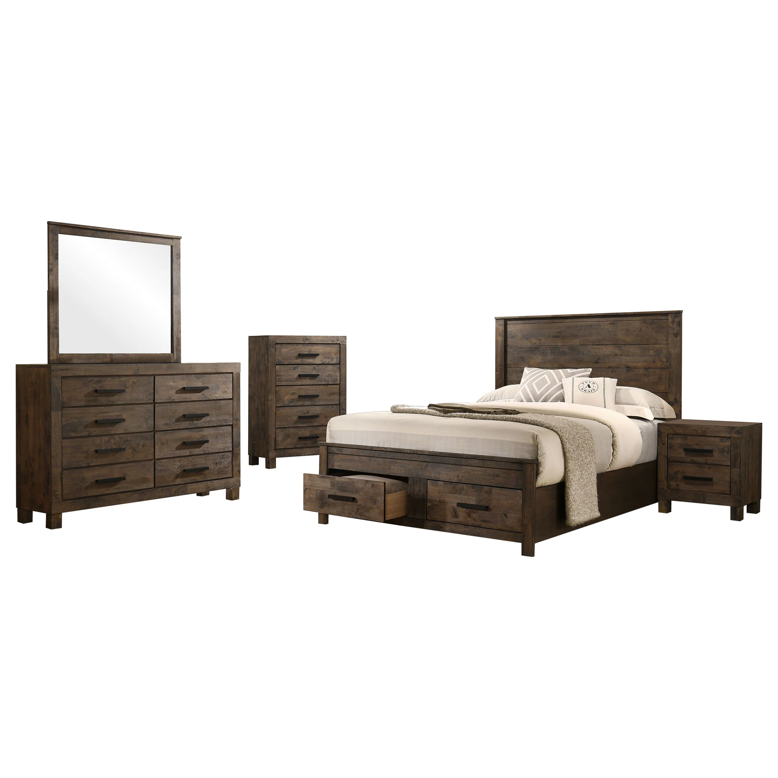 Woodmont Rustic Golden Brown 5-Piece Queen Platform Bedroom Set - Image 2