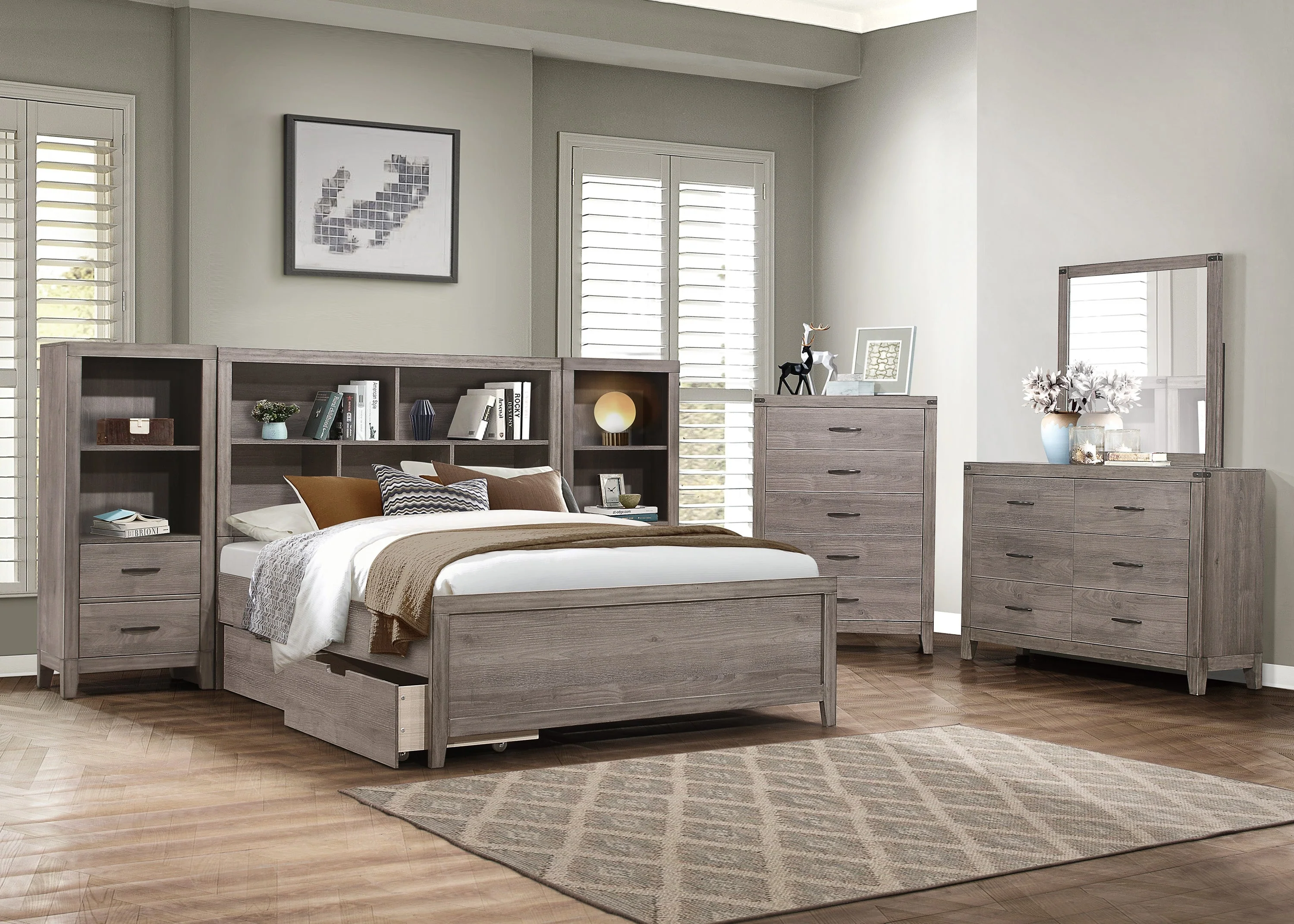 Woodrow Brownish Gray Youth Wall Bed with Toy Boxes