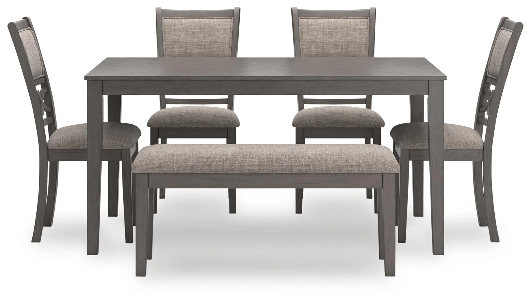 Wrenning Gray Dining Table and 4 Chairs and Bench