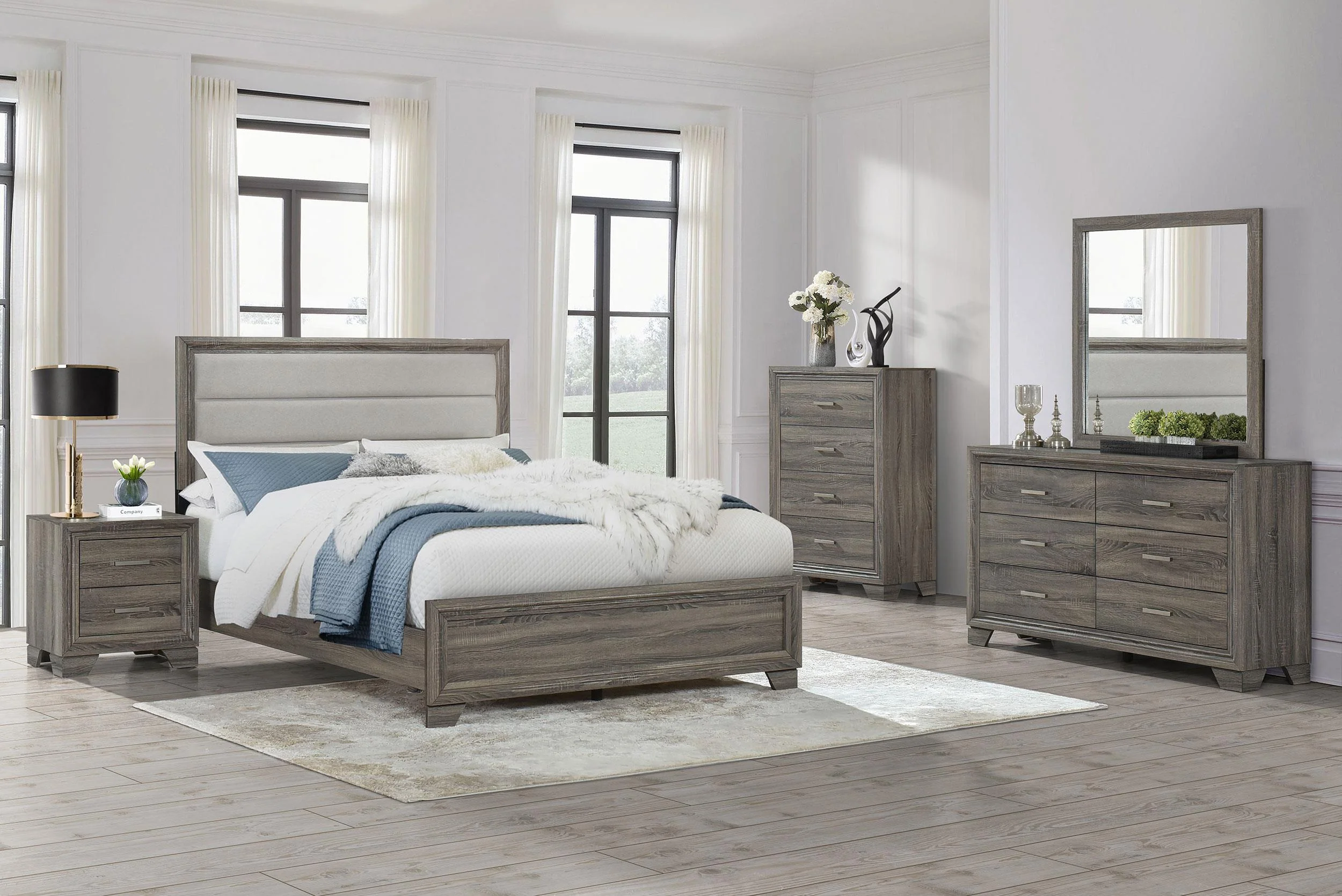 Wright 50-inch Upholstered California King Bed Brown Oak - Image 6