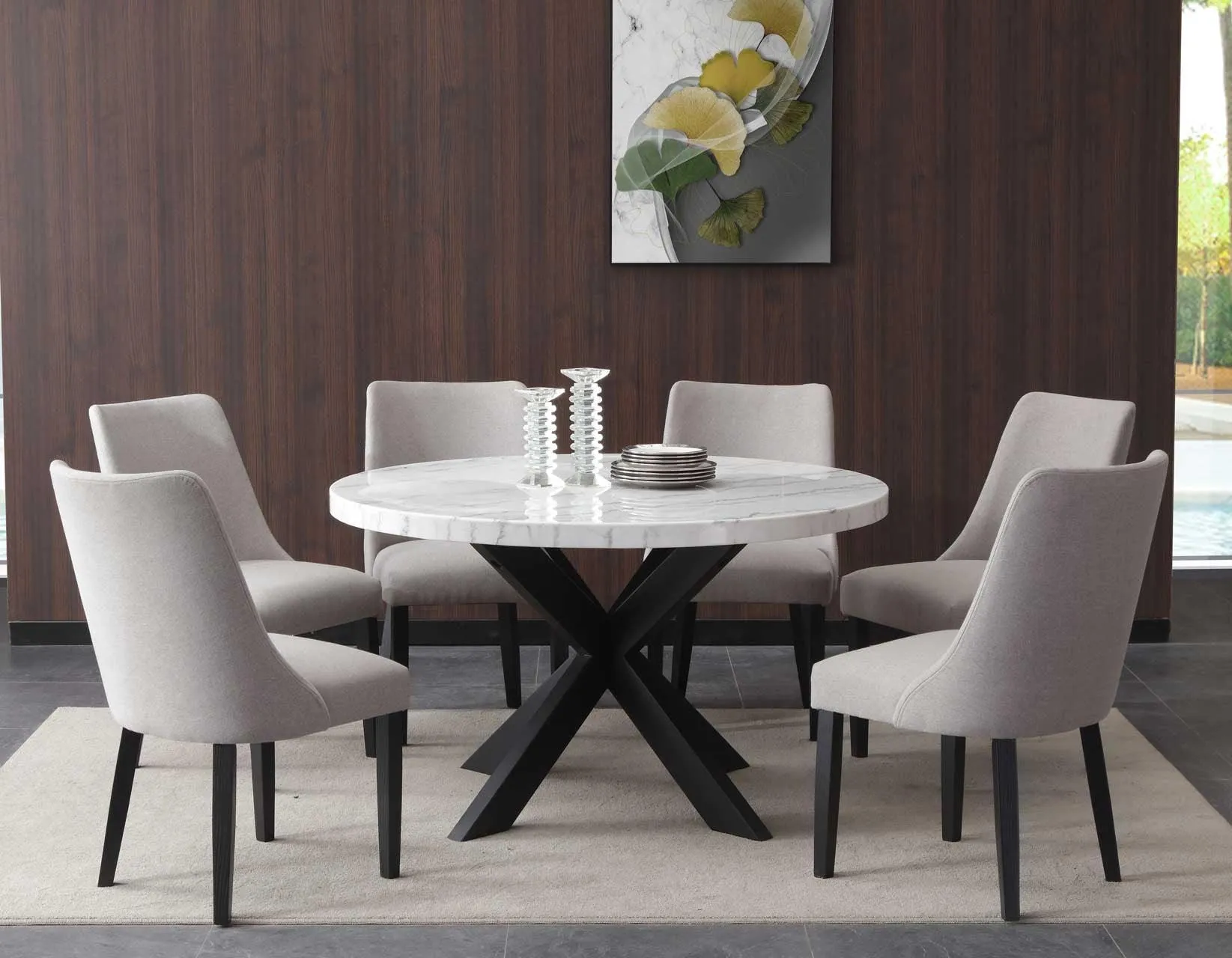 Xena 52-inch Round Dining Table, White Marble Top - Image 2