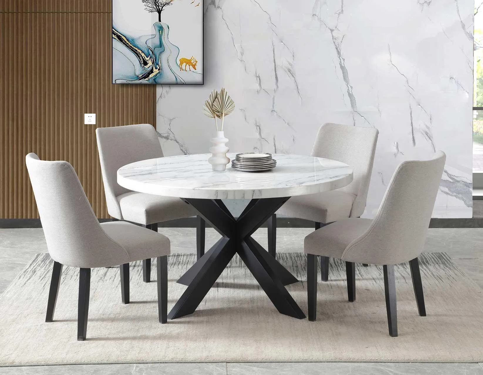 Xena 52-inch Round Dining Table, White Marble Top - Image 3