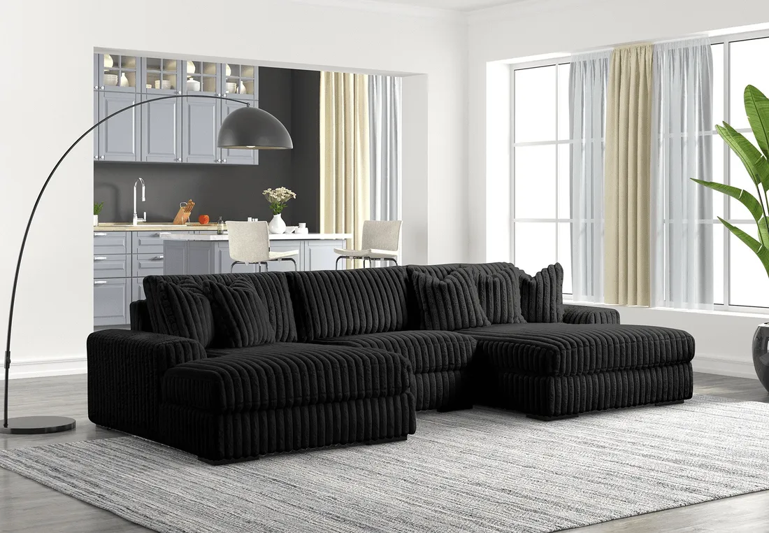 XL Sunday Black 3-Piece Double Chaise Sectional