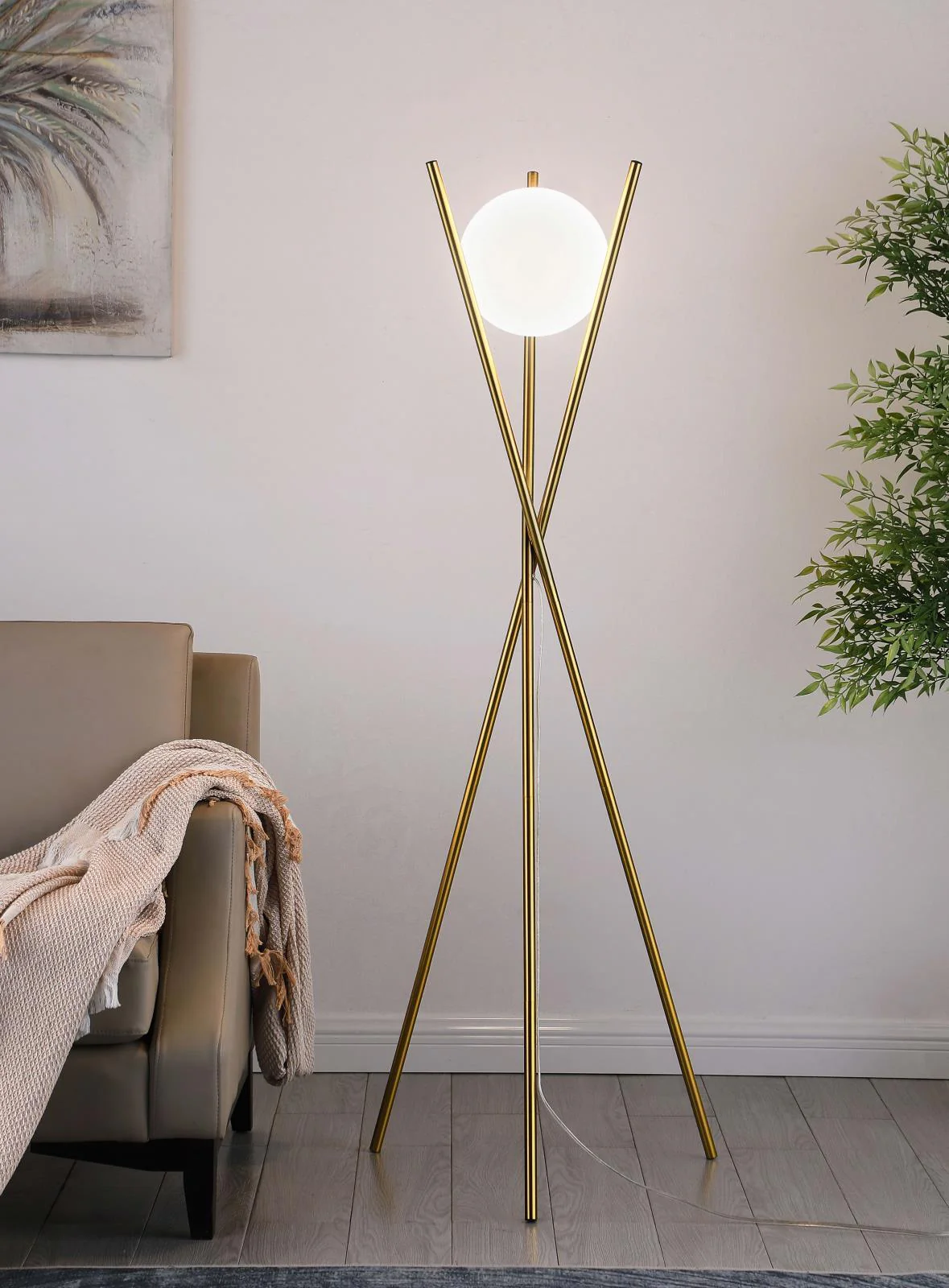Yamileth Gold Tripod Floor Lamp