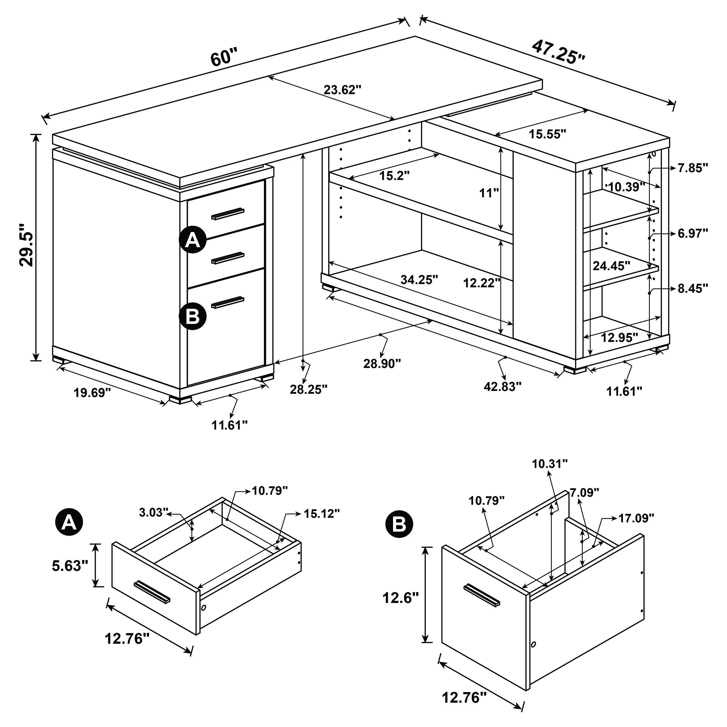 Yvette Mango 60-inch 3-drawer L-Shape Computer Desk - Image 10