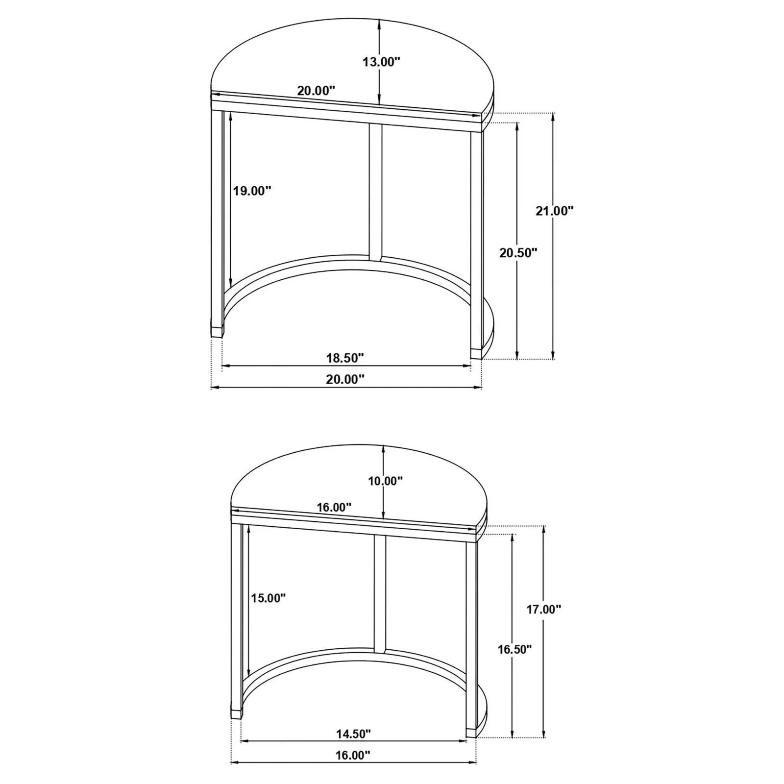 Zakiya Black and White 2-piece Demilune Nesting Table - Image 9