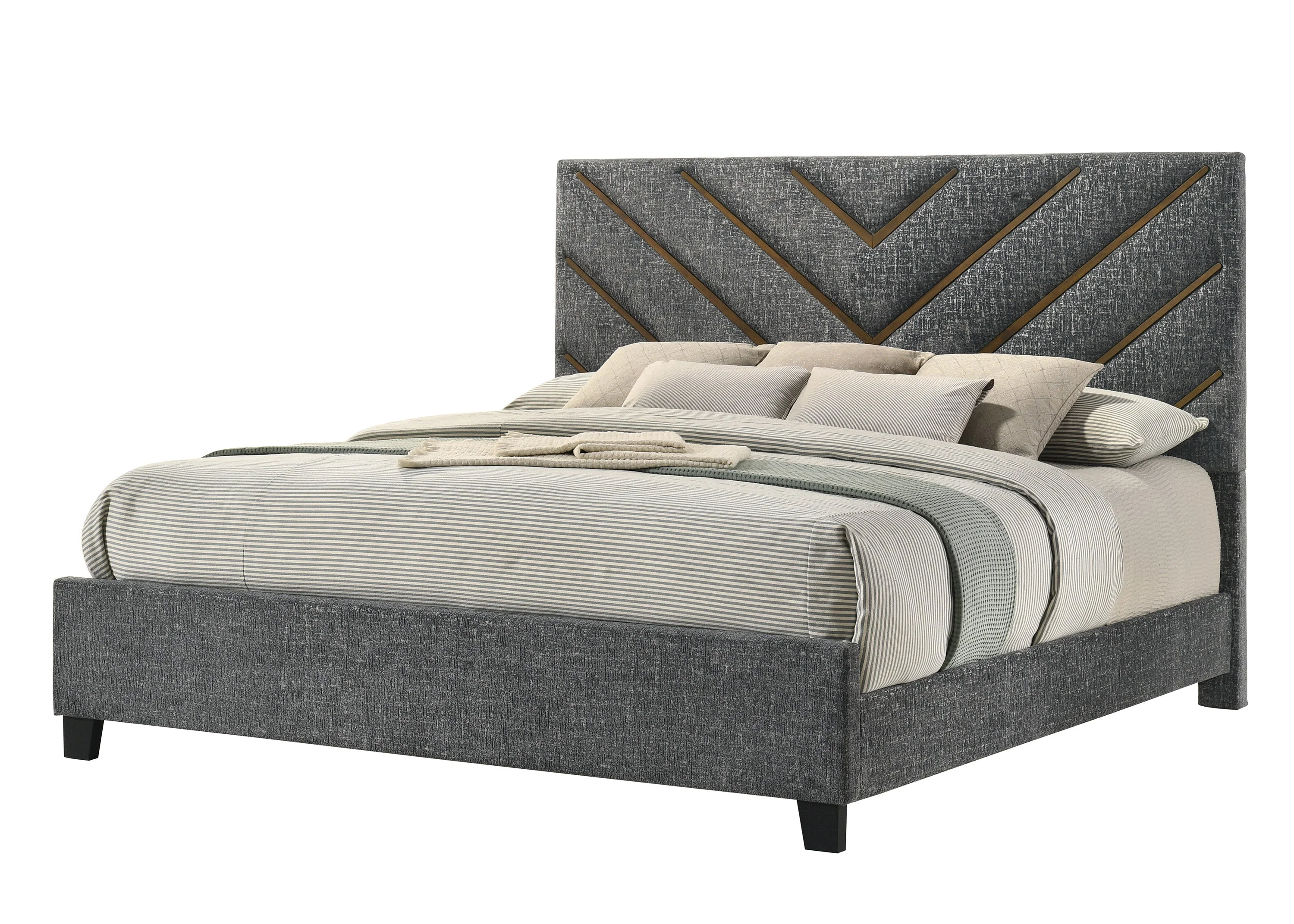 Zane Brown & Gray Upholstered King Bed