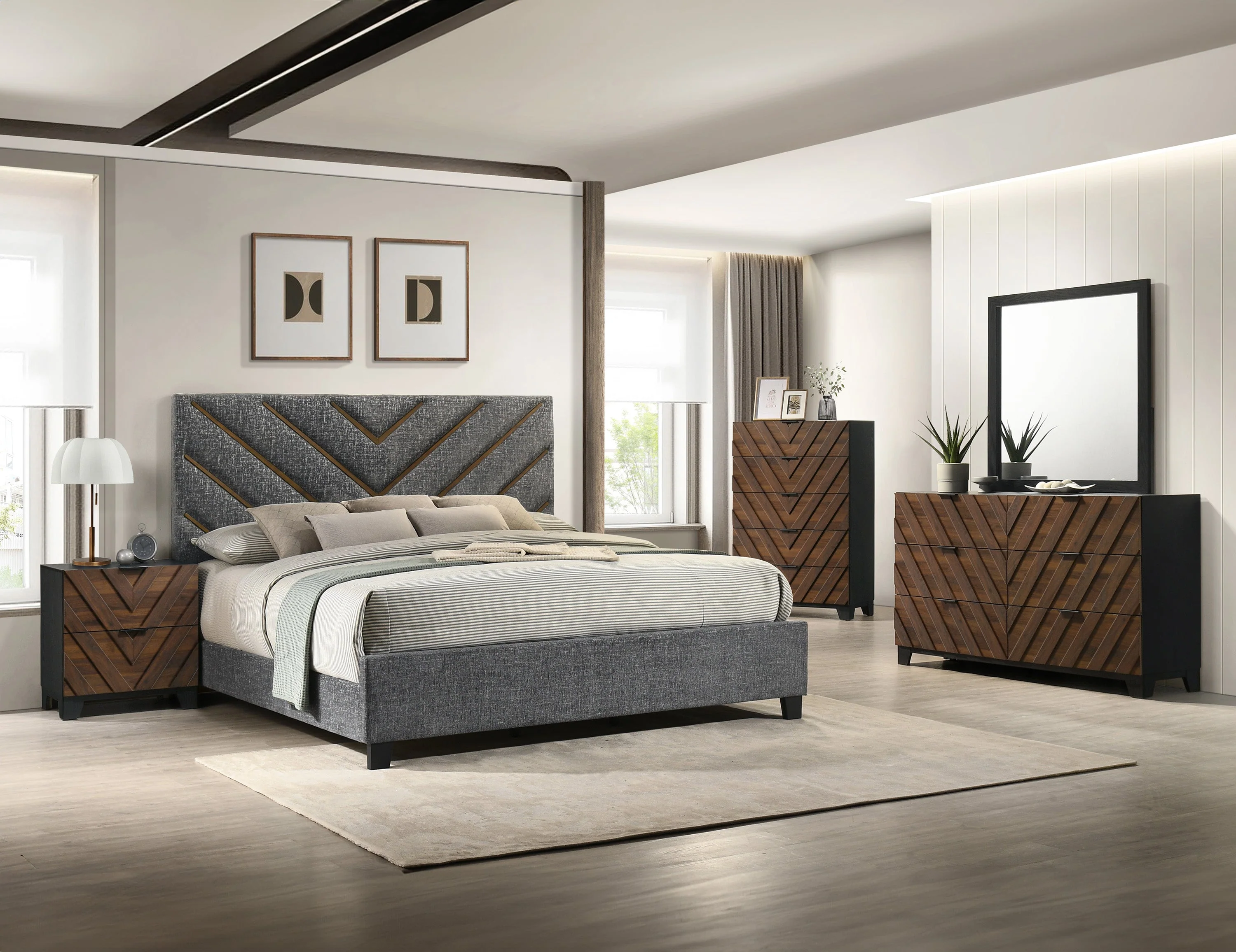 Zane Brown & Gray Upholstered King Bed - Image 5