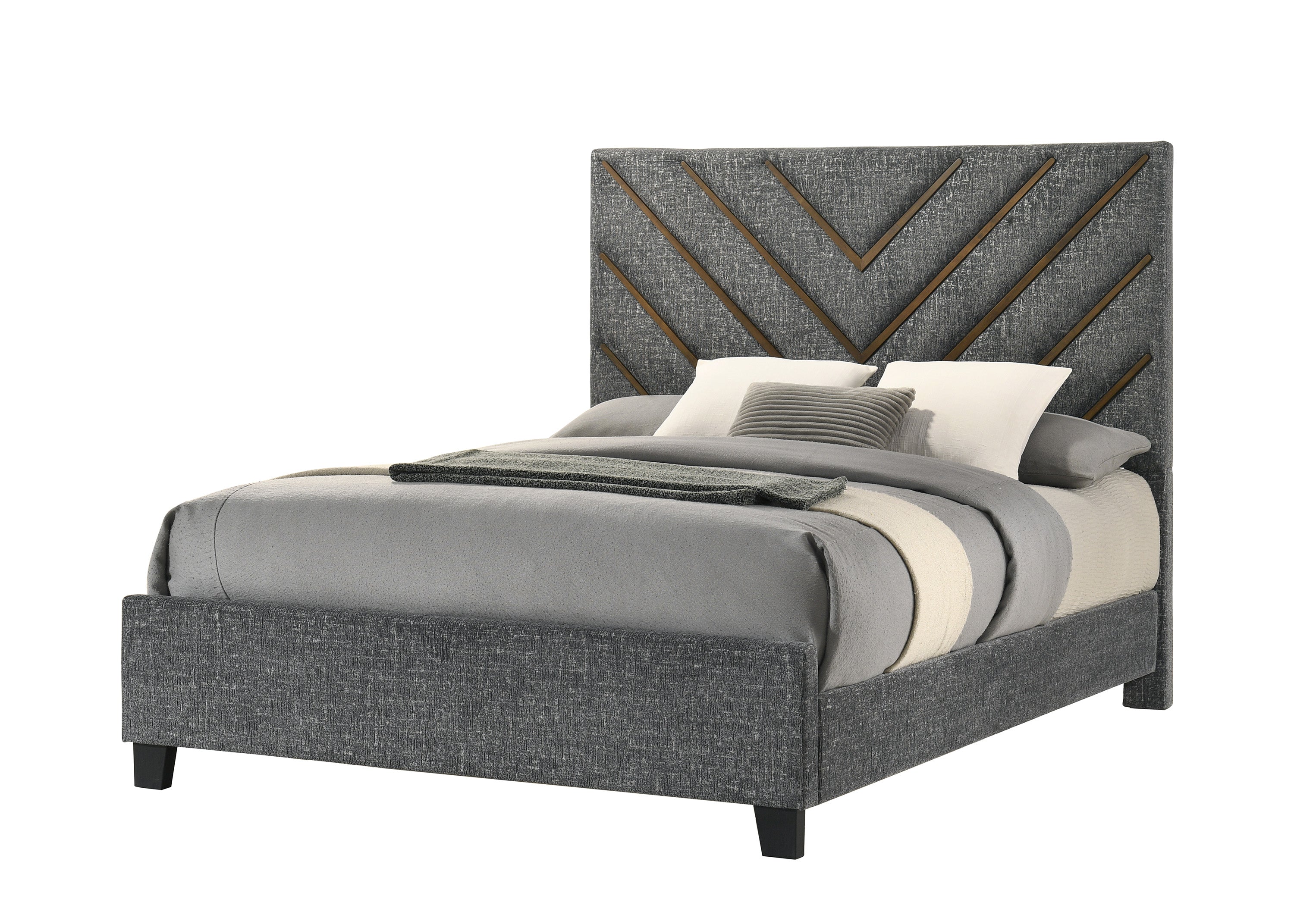 Zane Brown & Gray Upholstered Queen Bed