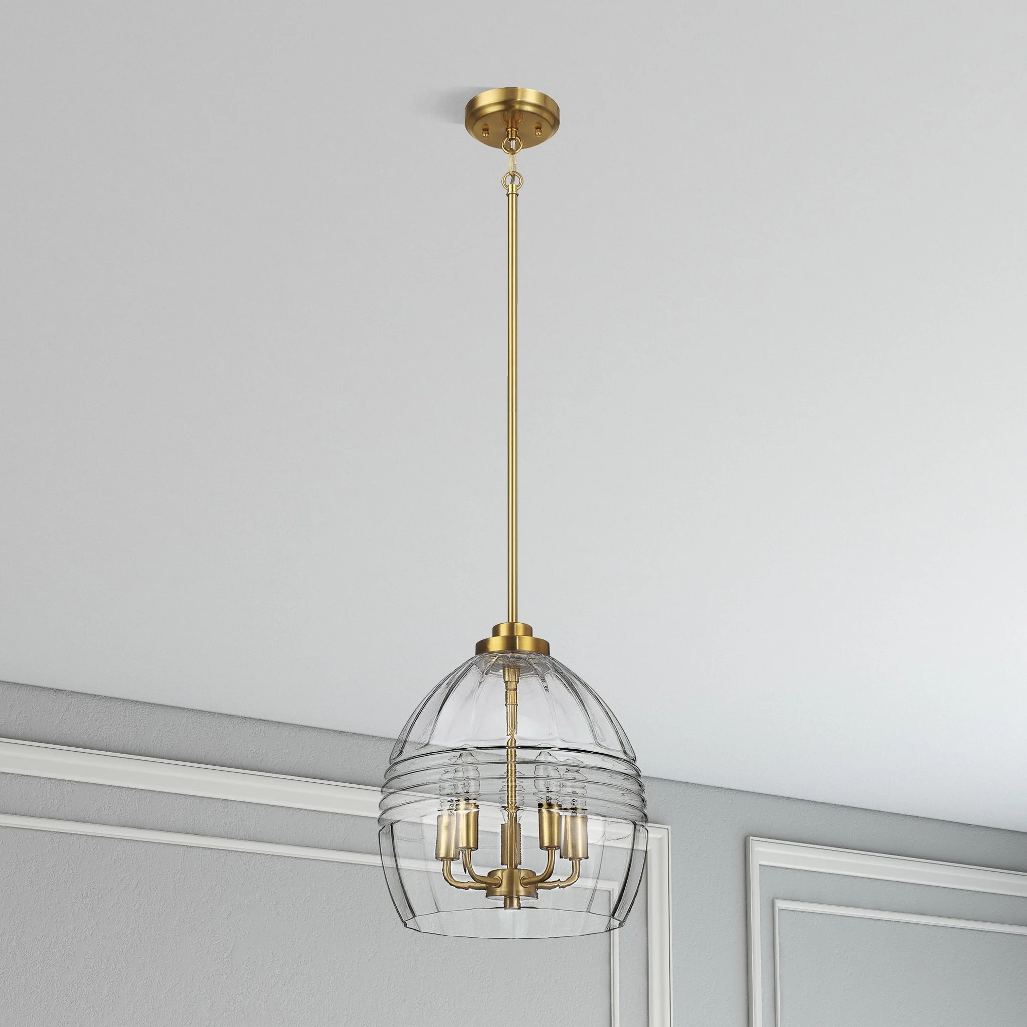 Zen Five Pendant Chain Hanging Light with Clear Glass - Satin Brass - Image 5