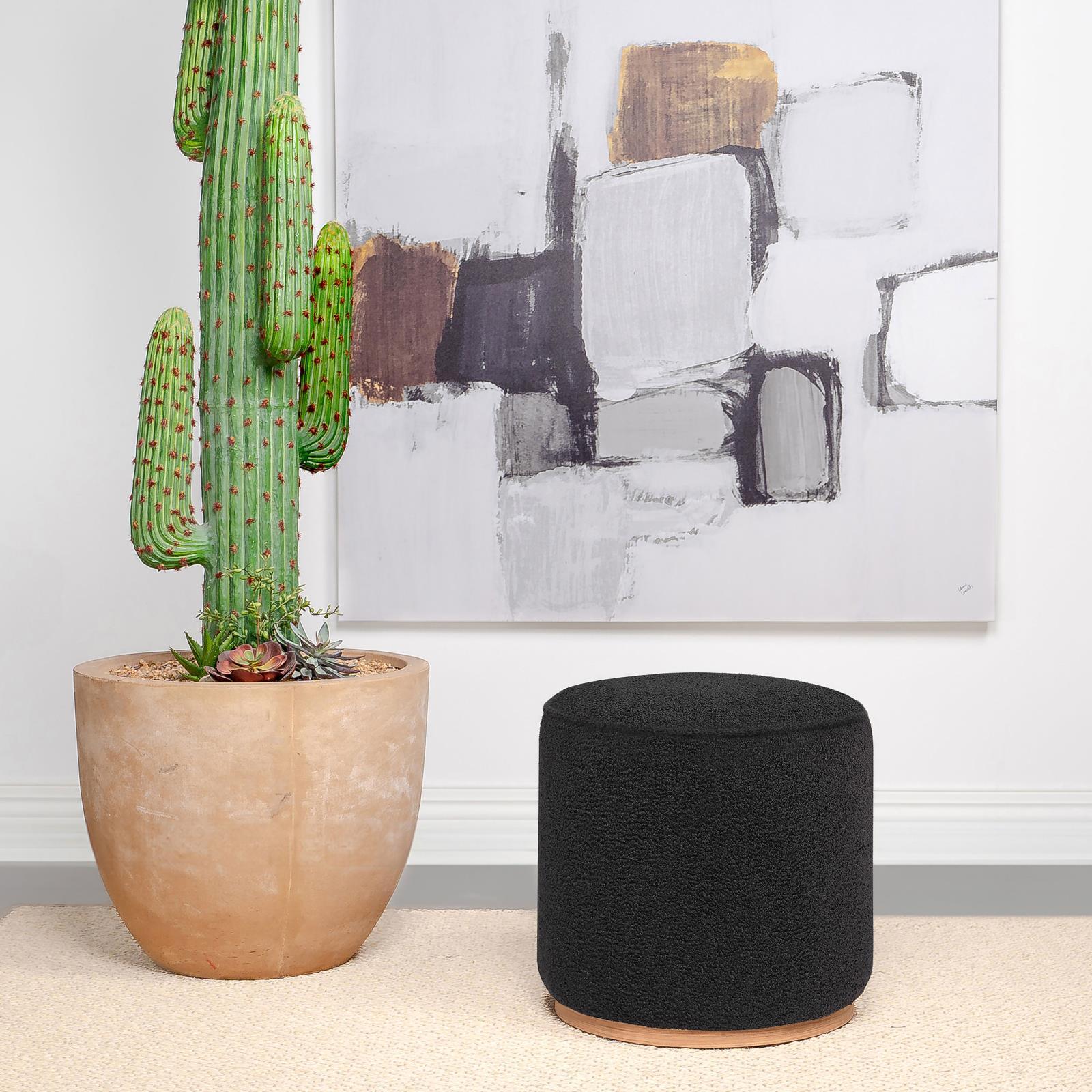 Zena Black Faux Sheepskin Upholstered Round Ottoman