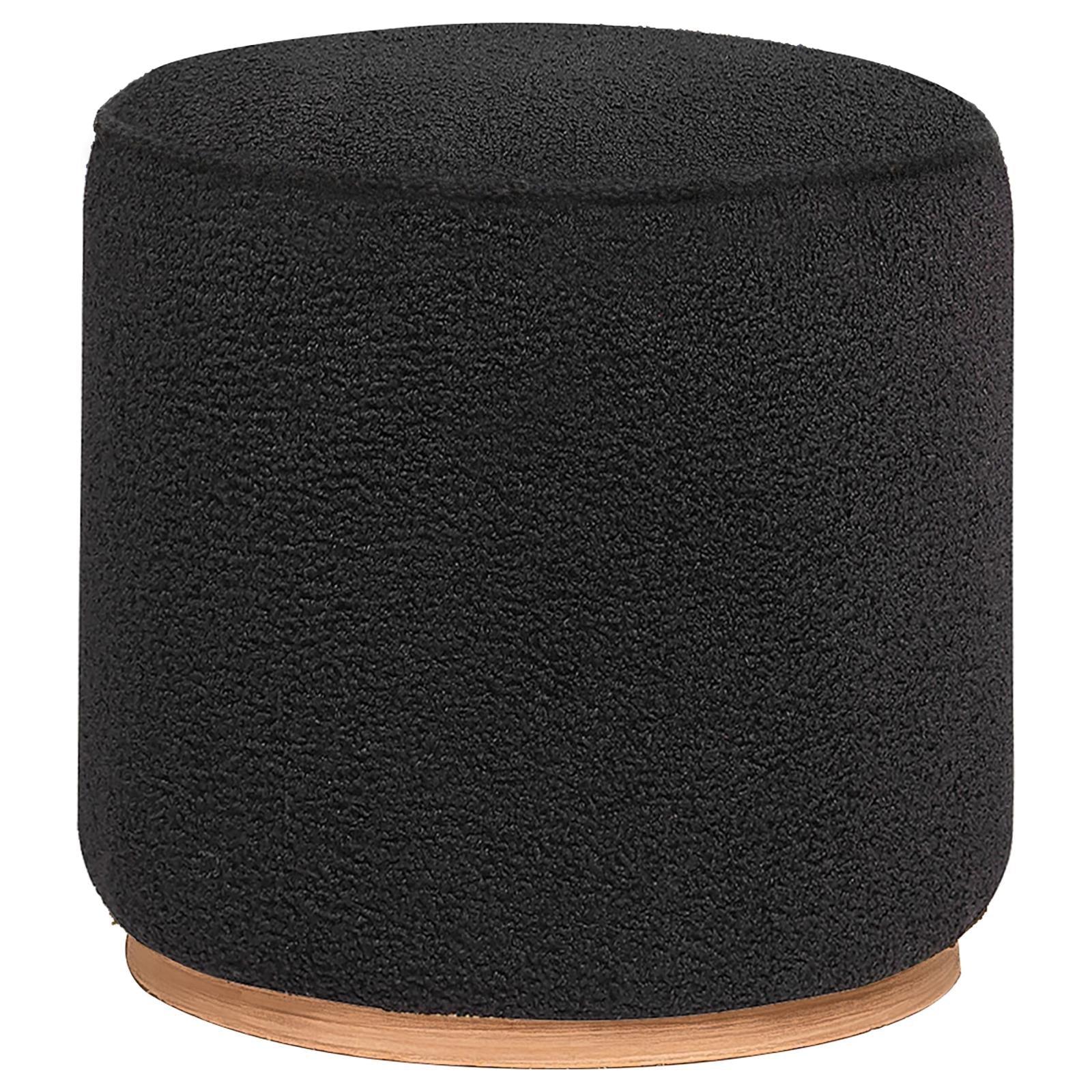 Zena Black Faux Sheepskin Upholstered Round Ottoman - Image 5