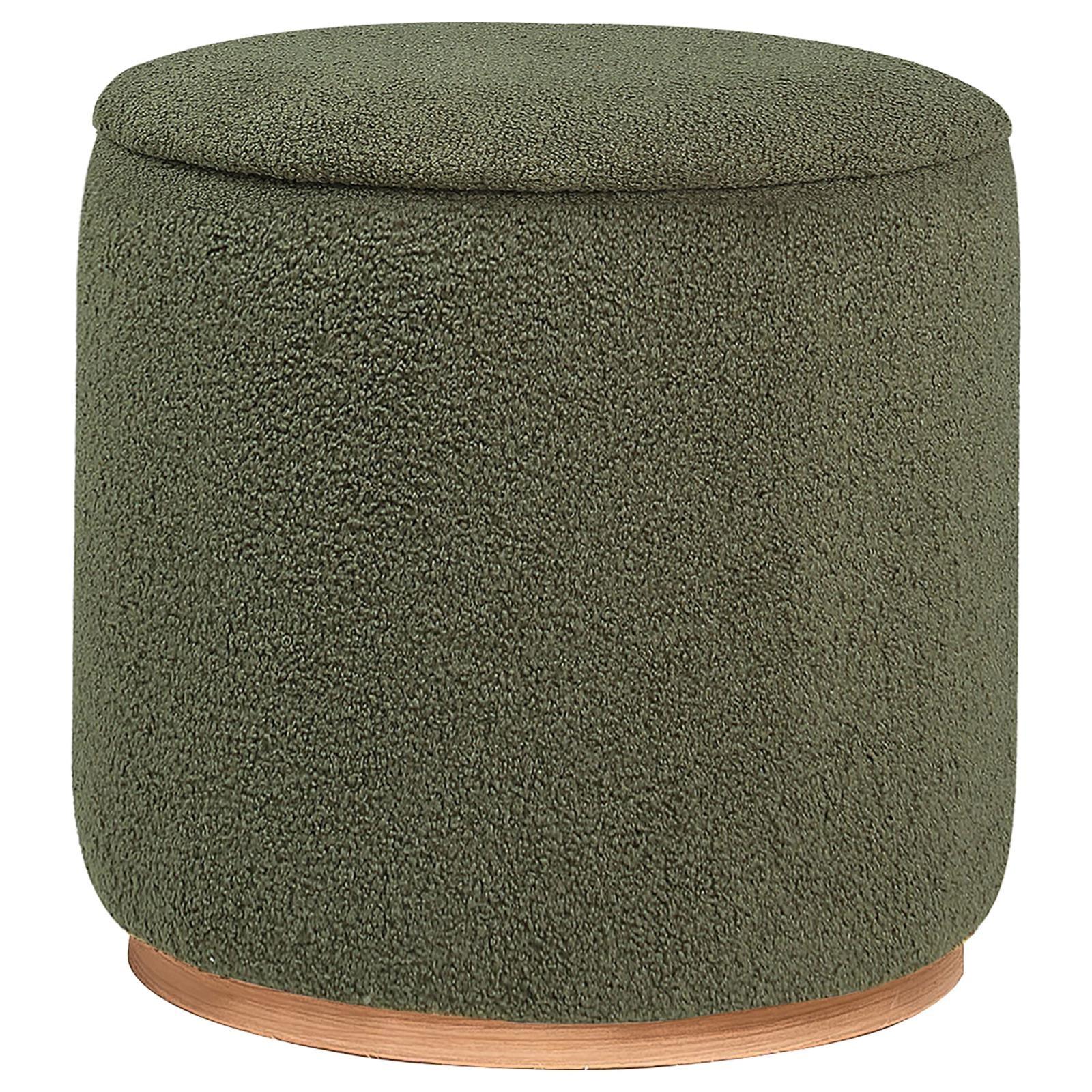 Zena Green Faux Sheepskin Upholstered Round Ottoman - Image 5