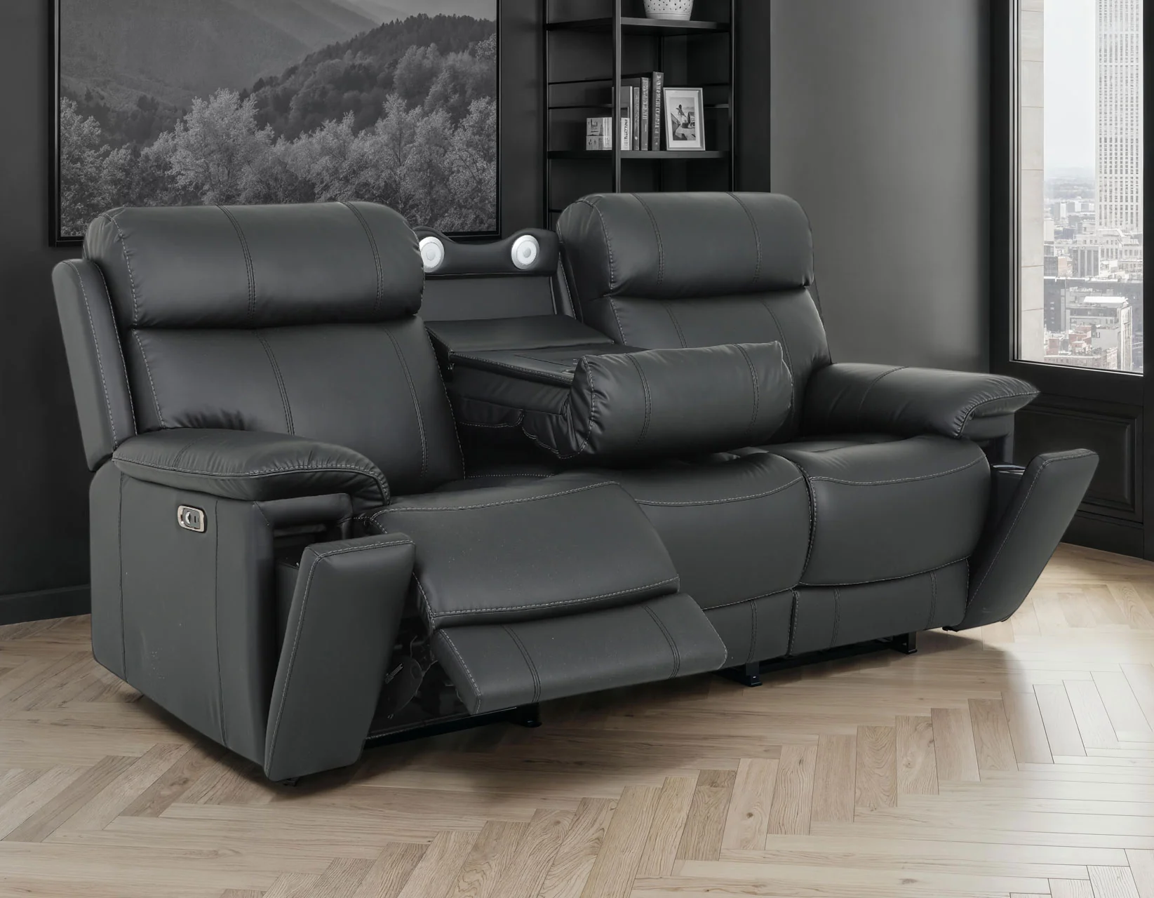 Zenith Black Home Theater With Built-In Speakers Power Reclining Living Room Set - Image 5