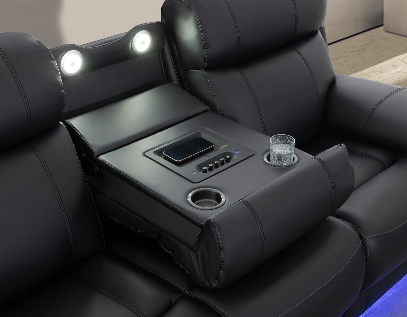 Zenith Black Home Theater With Built-In Speakers Power Reclining Living Room Set - Image 6