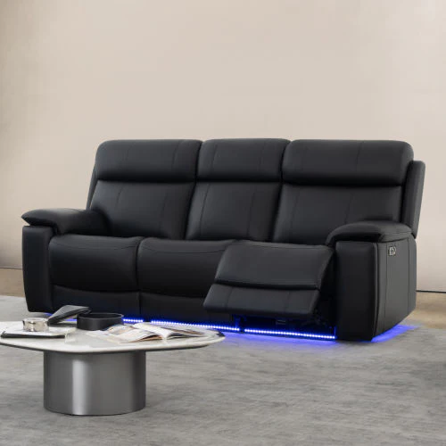 Zenith Black Power Immersive Audio Sofa with Built-In Speakers, Lighting and Vibration.