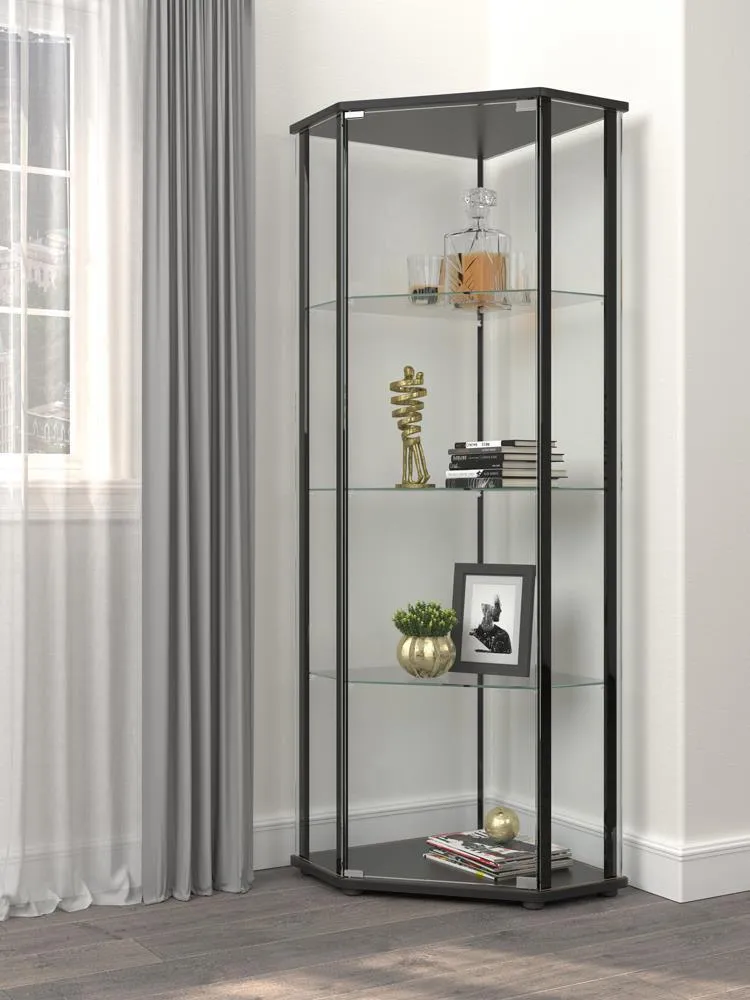 Zenobia Clear and Black Glass Shelf Curio Cabinet