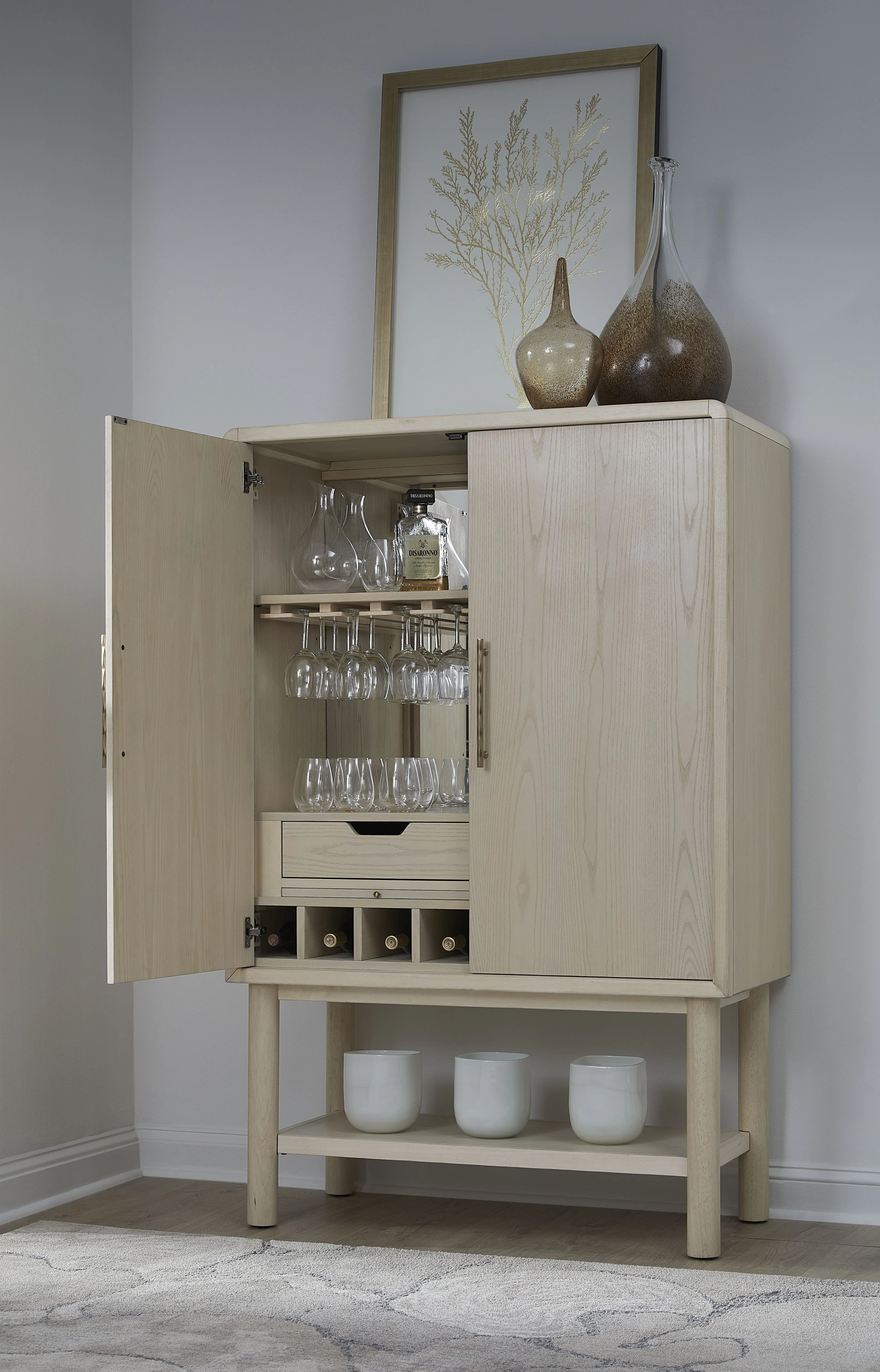 Zinnia Two Door Ash Wood Bar Cabinet in White Sand - Image 2