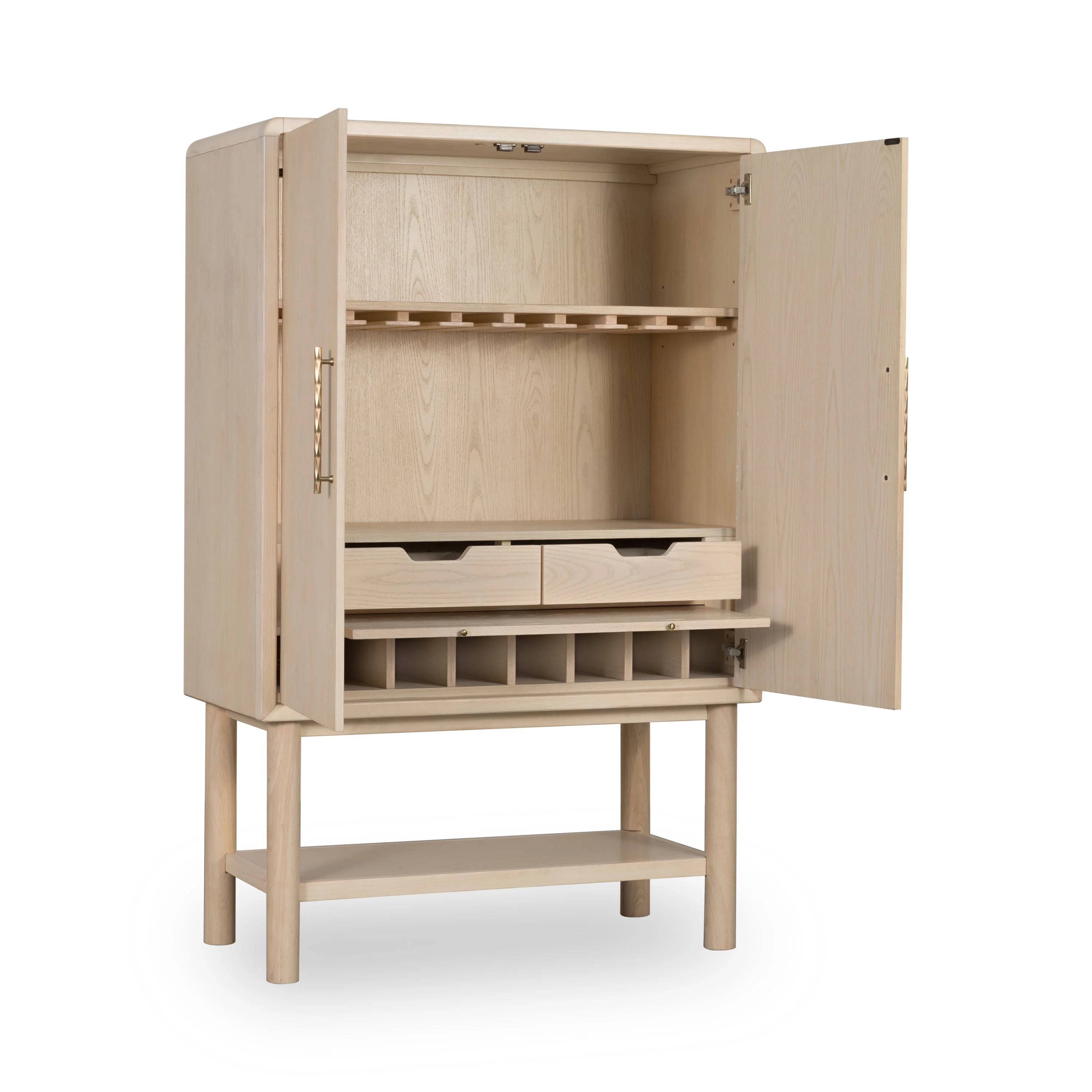 Zinnia Two Door Ash Wood Bar Cabinet in White Sand - Image 6