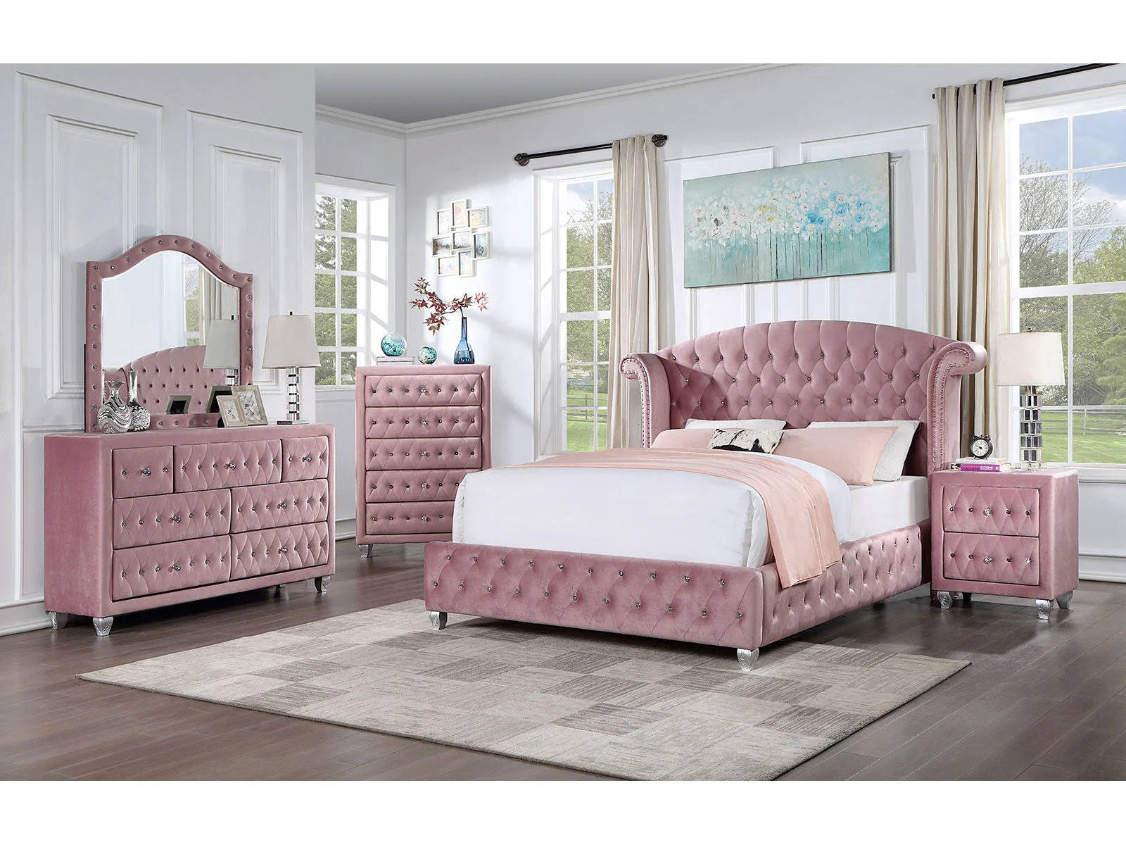 Zohar Pink 5-Piece Queen Bedroom Set