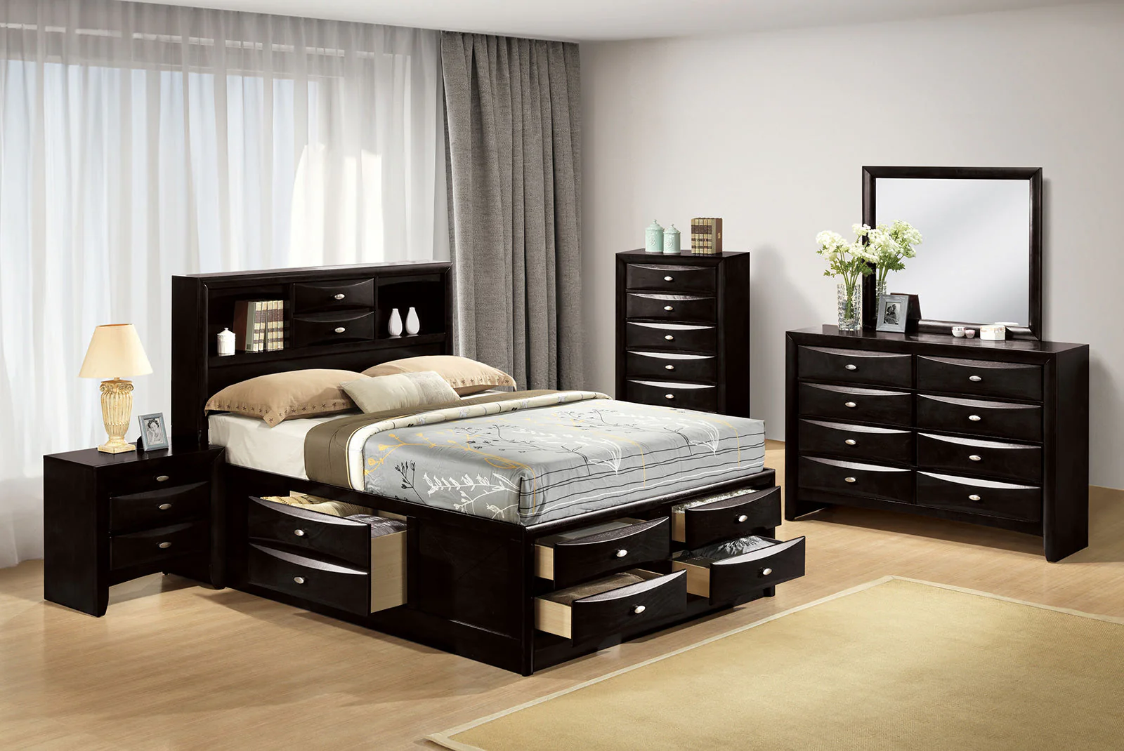 Zosimo Black King Bookcase Storage Platform Bed