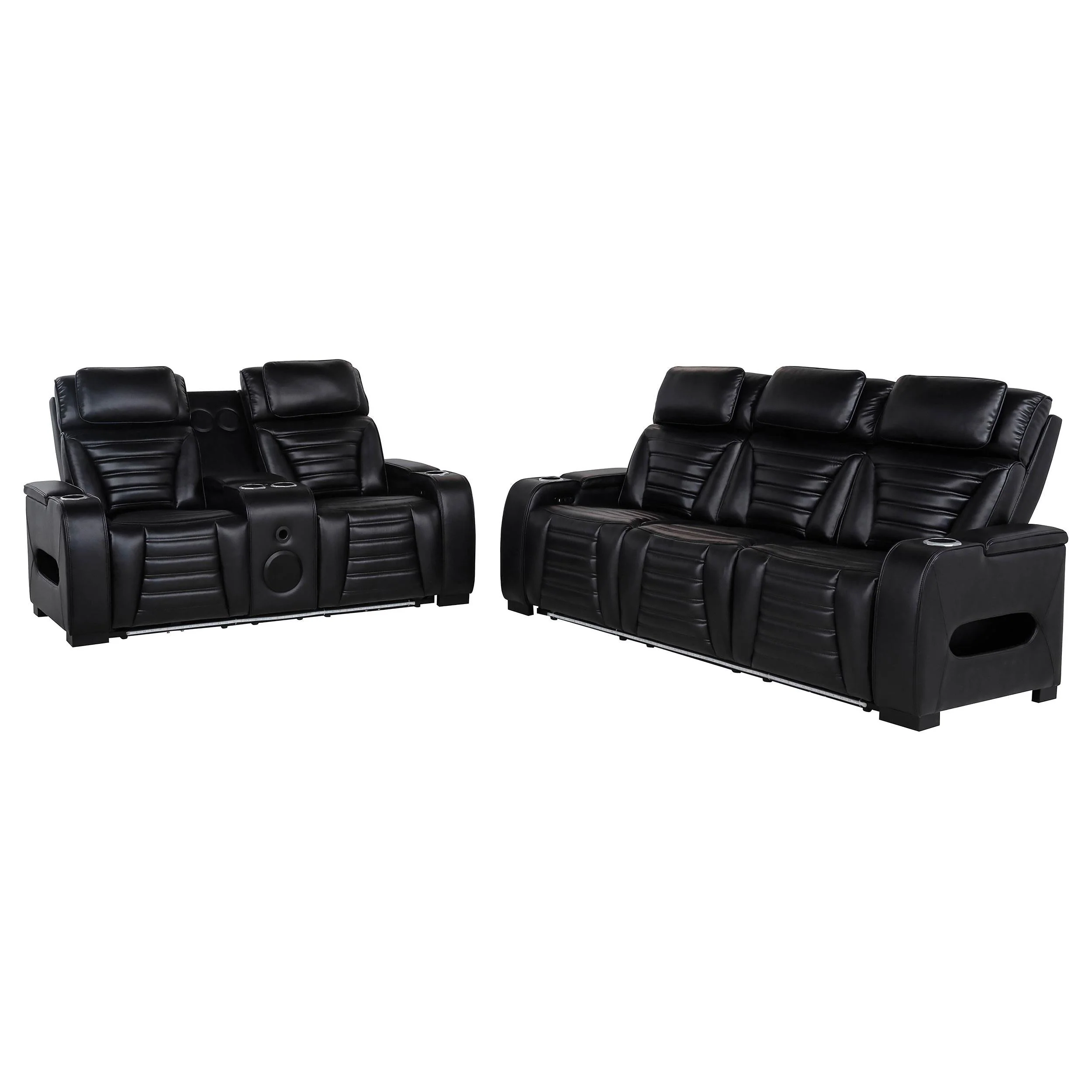 Zuma Black 2-Piece Faux Leather Dual Power LED Set