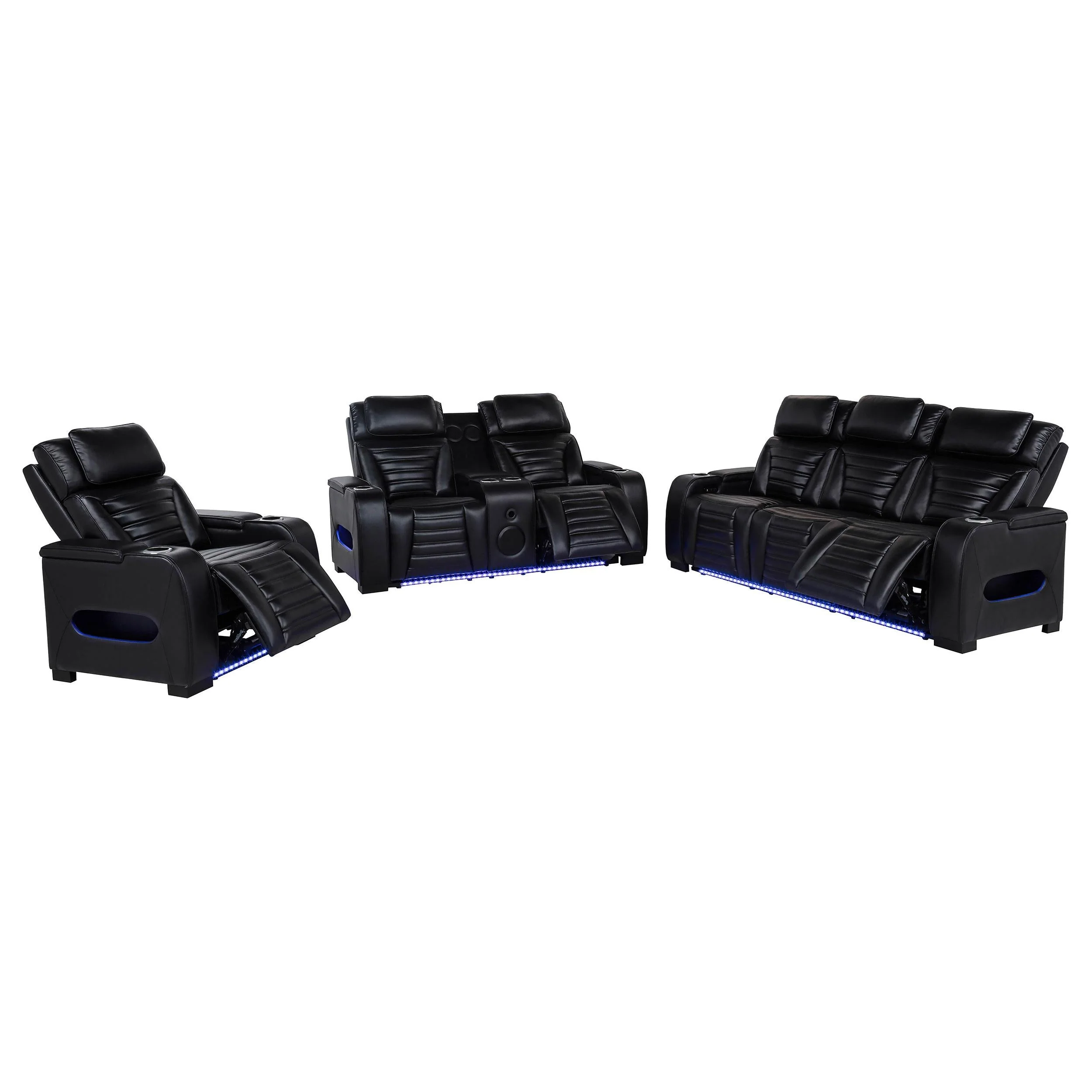 Zuma Black 3-Piece Faux Leather Dual Power LED Set - Image 2