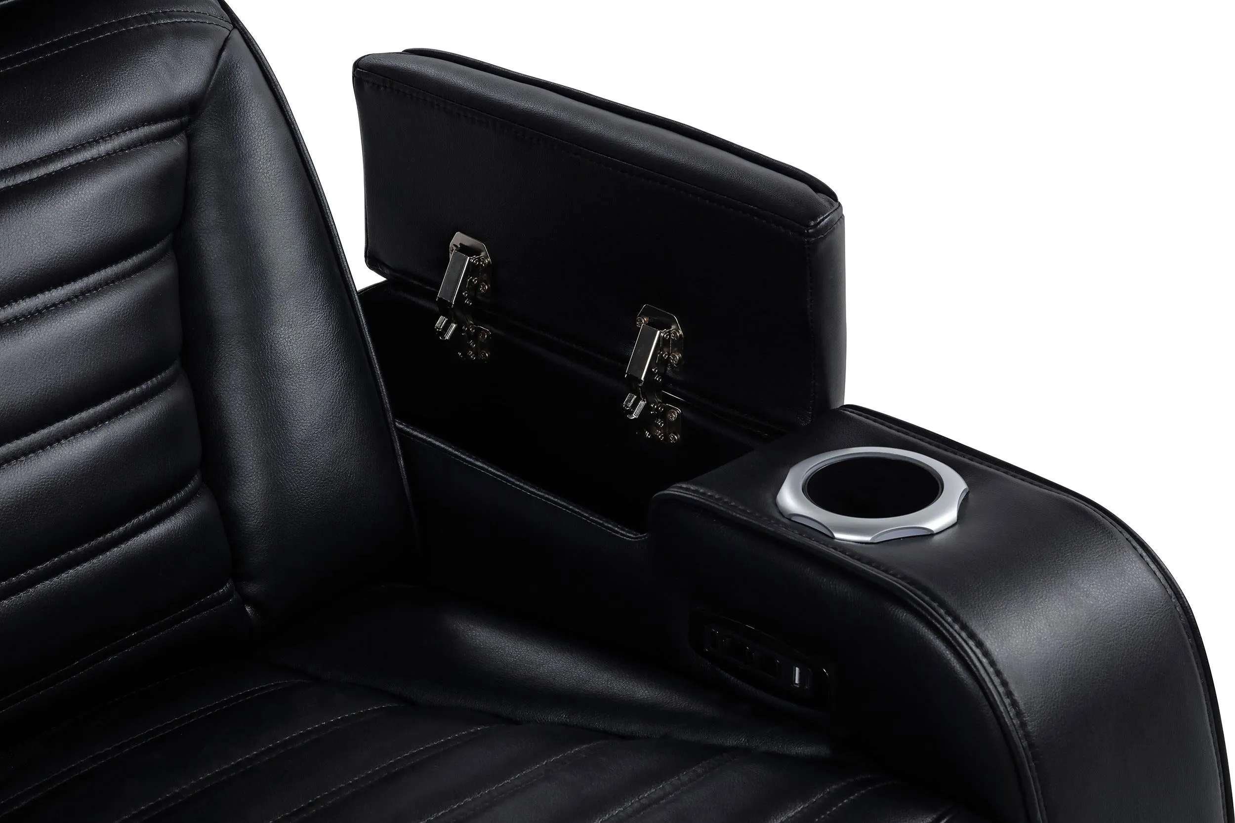 Zuma Black Faux Leather Dual Power Reclining LED Loveseat - Image 10
