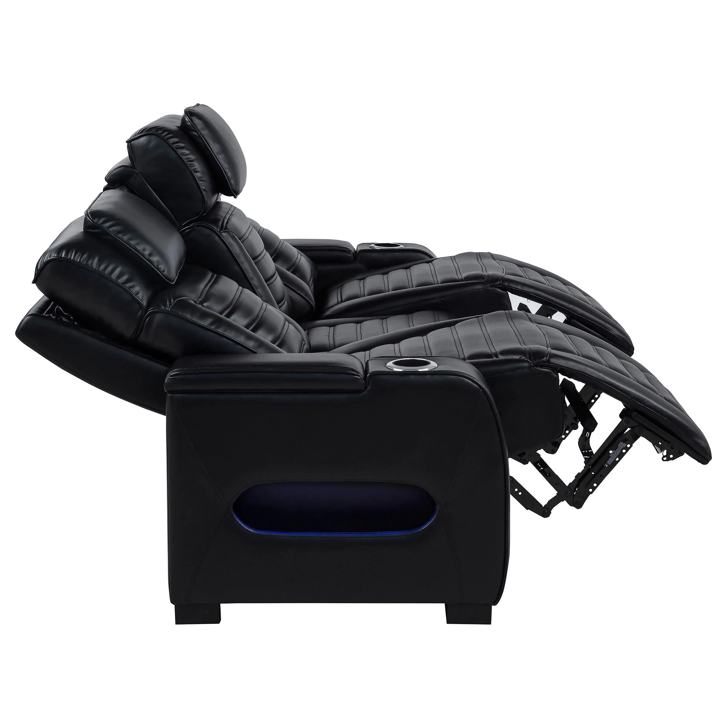 Zuma Faux Leather Dual Power Reclining LED Sofa Black - Image 5