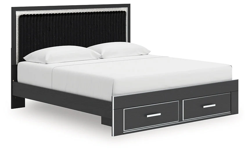 Zuraleus Black King Upholstered Panel Storage Bed