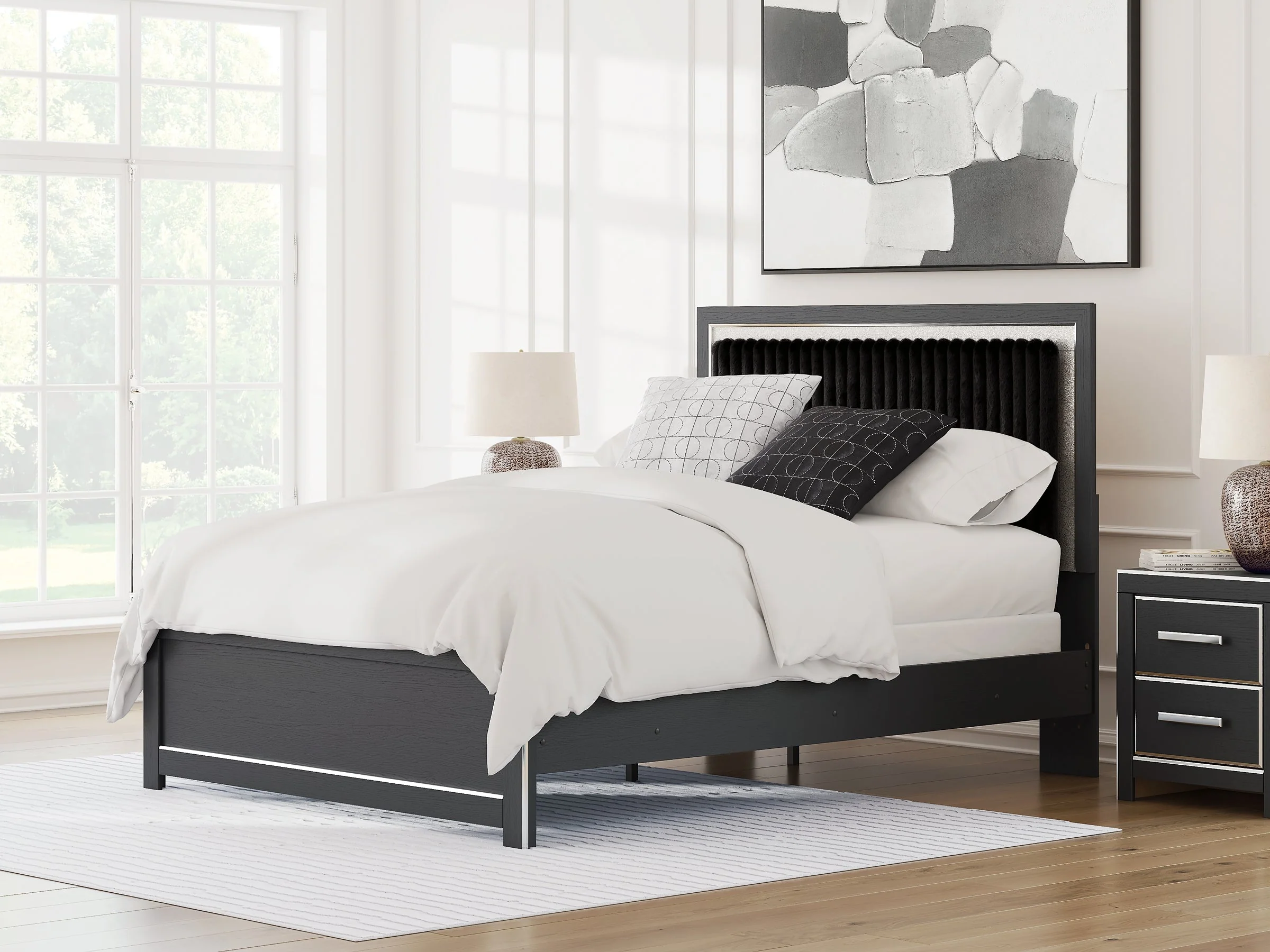 Zuraleus Black Queen Upholstered Panel Bed - Image 2