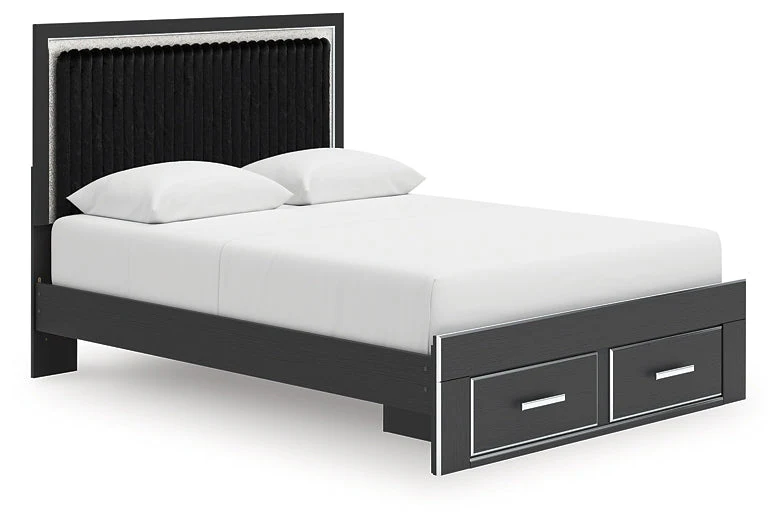 Zuraleus Black Queen Upholstered Panel Storage Bed