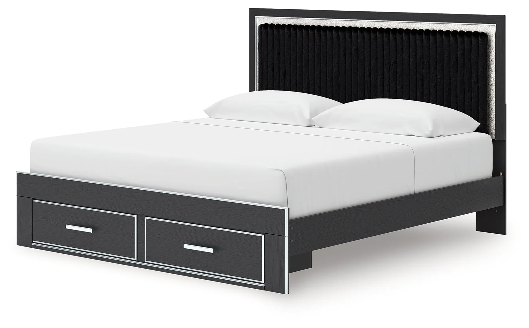 Zuraleus Black Upholstered Storage Panel Bedroom Set with 2 Footboard Drawers - Image 5