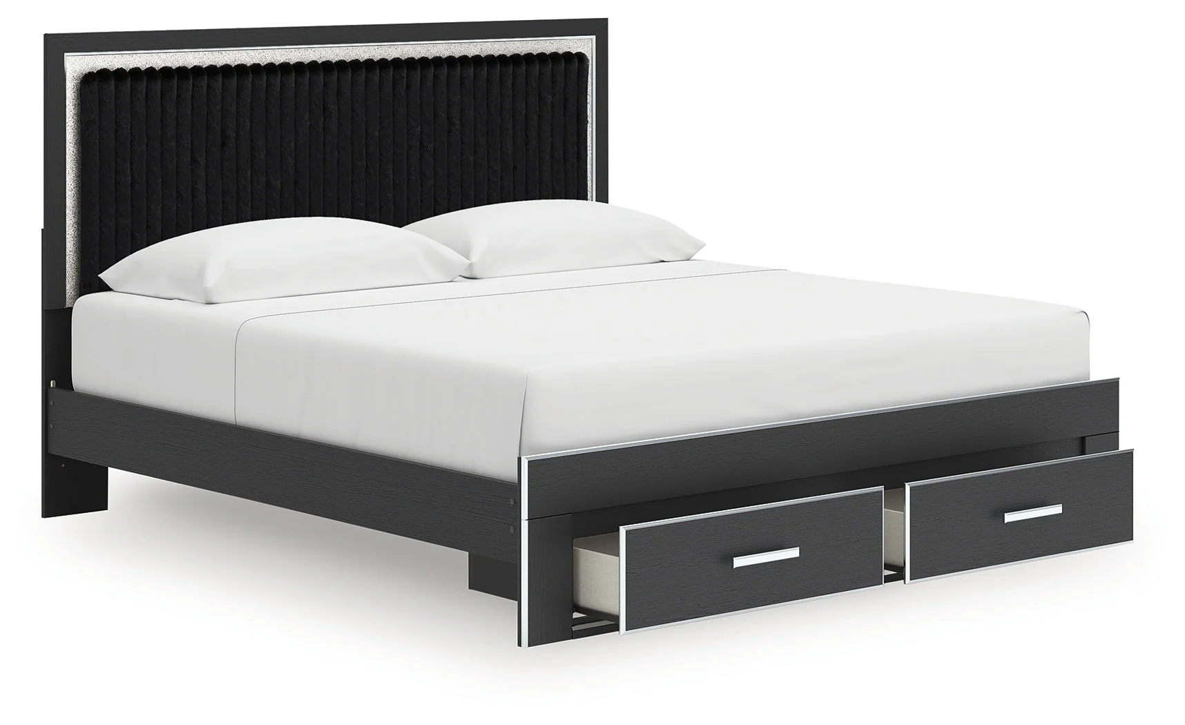 Zuraleus Black Upholstered Storage Panel Bedroom Set with 2 Footboard Drawers - Image 6