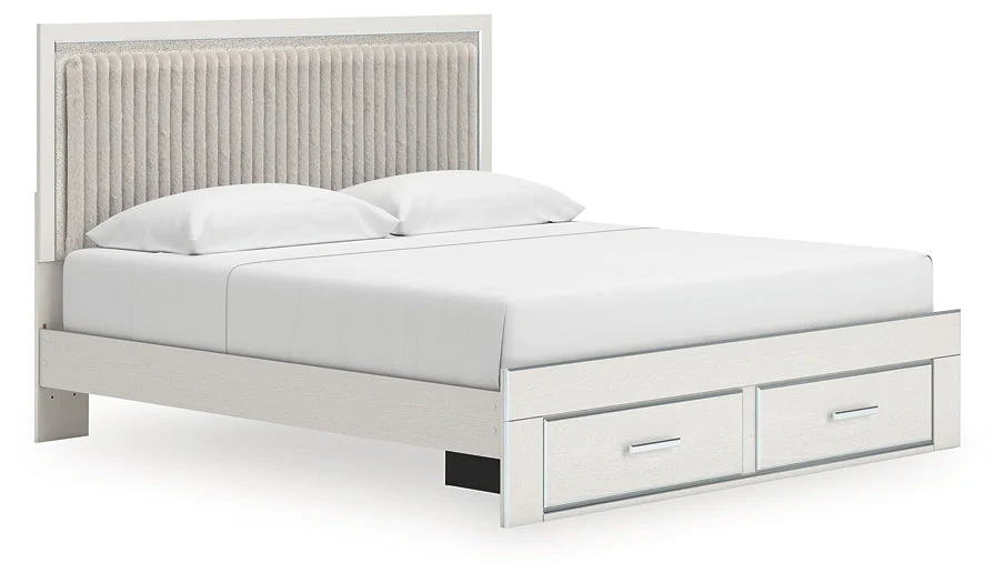 Zuraleus White King Upholstered Panel Storage Bed