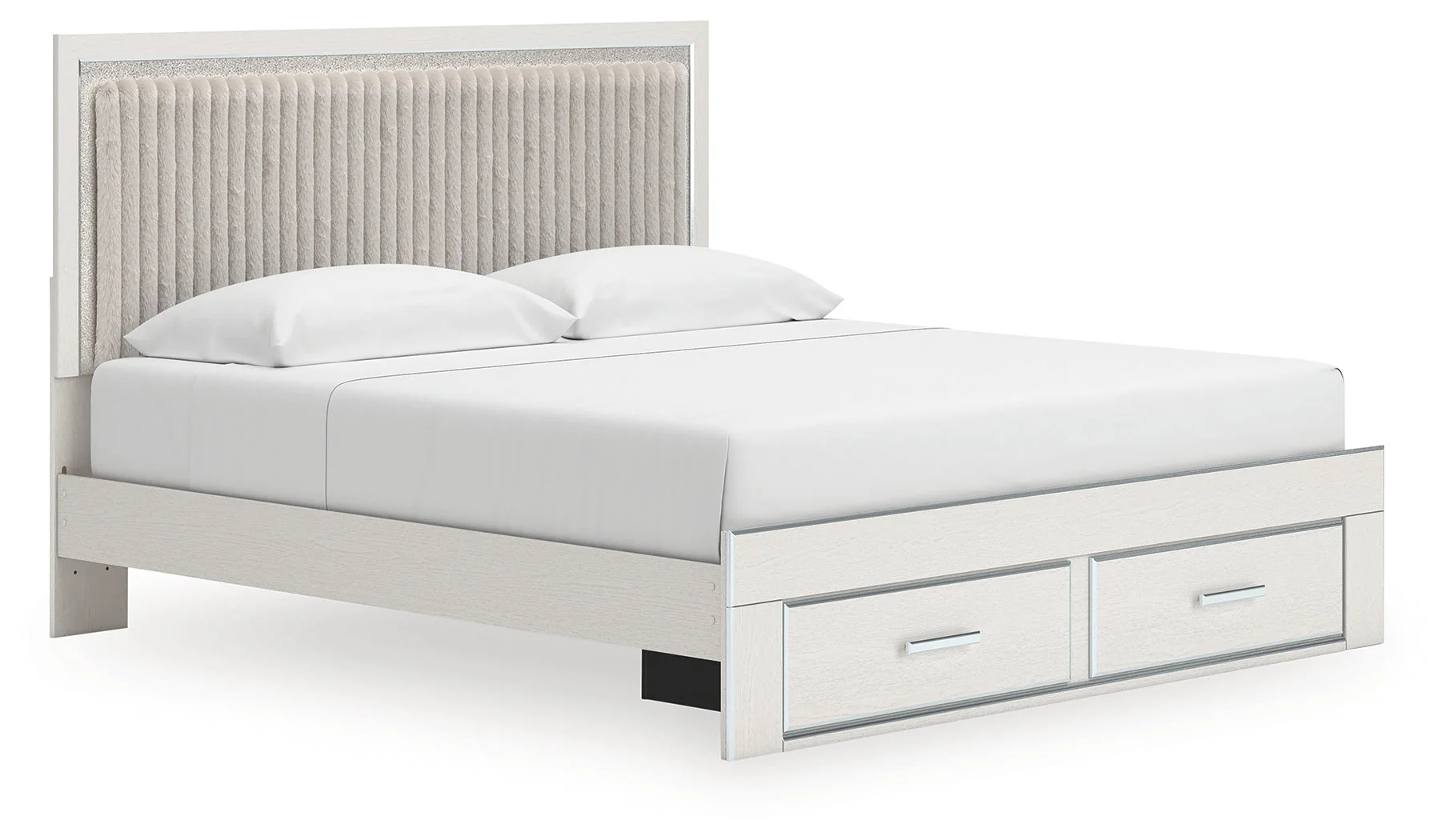Zuraleus White Upholstered Storage Panel Bedroom Set with 2 Footboard Drawers - Image 2