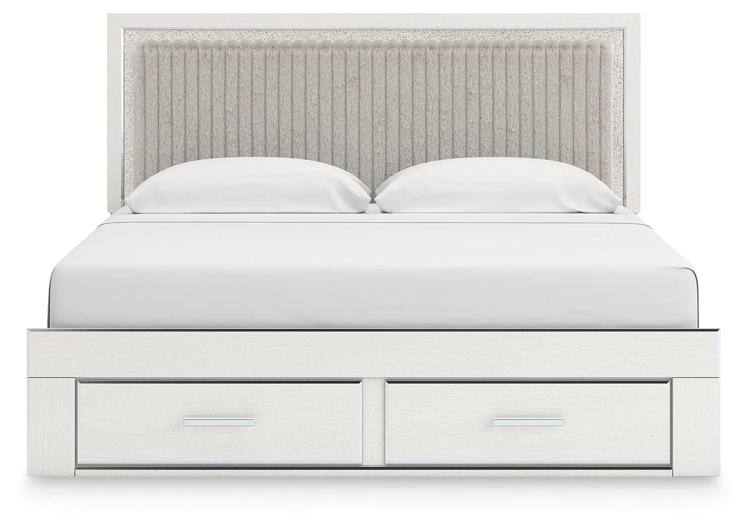 Zuraleus White Upholstered Storage Panel Bedroom Set with 2 Footboard Drawers - Image 3